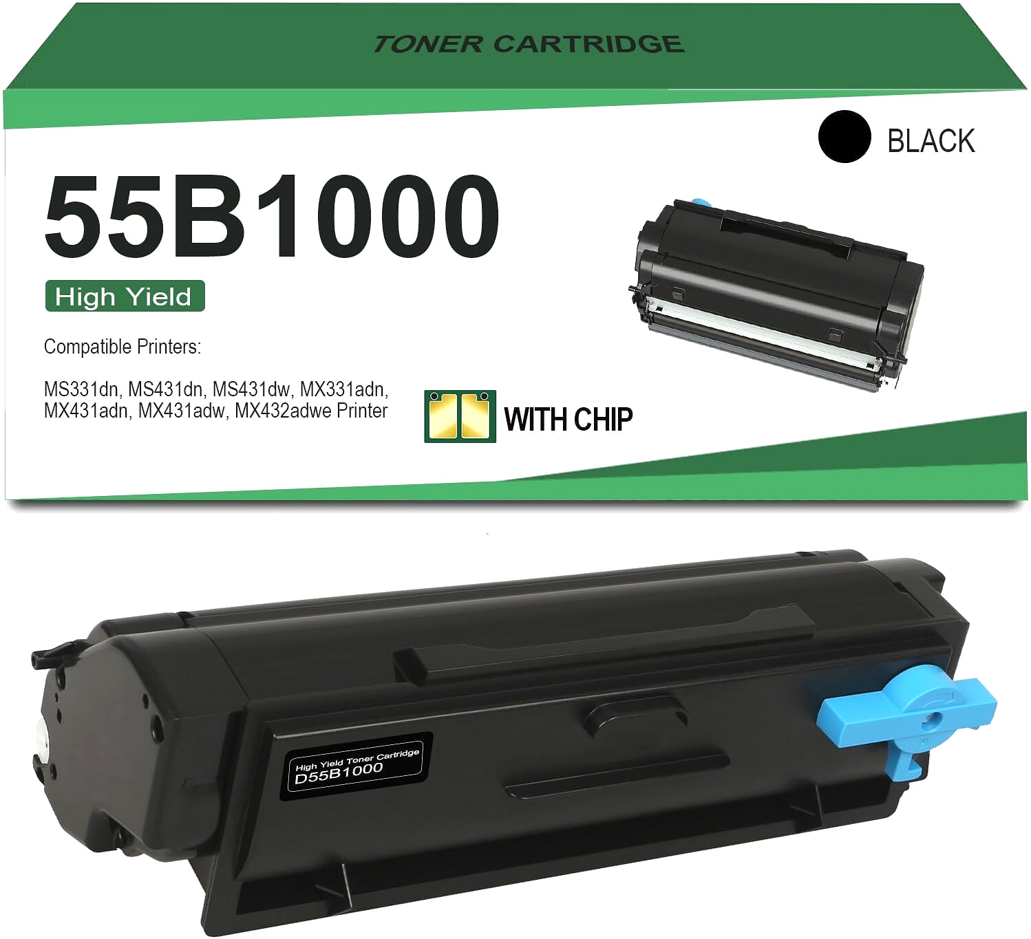 55B1000 Black Toner Cartridge with Chip  for Lexmark MS331dn, MX331adn Series