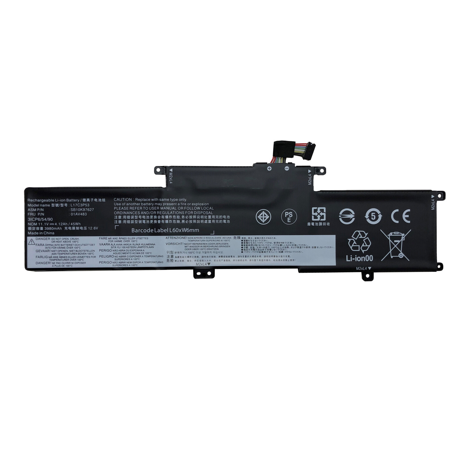 REPLACEMENT 01AV483 L17C3P53 BATTERY FOR THINKPAD L380 L390 YOGA SB10K97627 45WH
