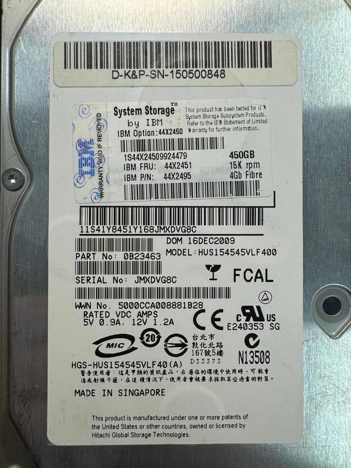 IBM 44X2451 44X2450 44X2495 1S44X2450 450Gb 15K 4Gb/s Fibre Channel 3.5"