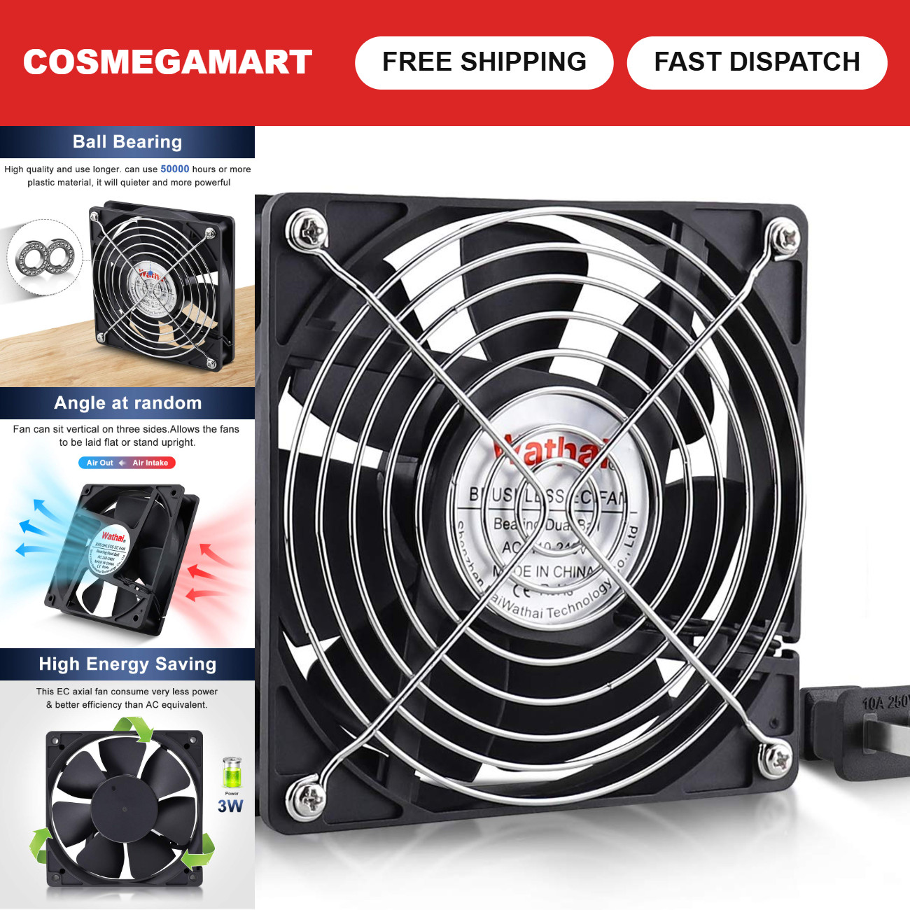 120mm x 25mm AC Axial Exhaust Fan - 110V/120V, Dual Ball Bearings, Small Size