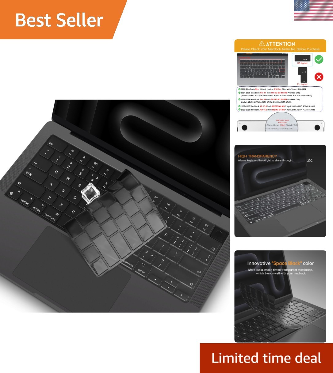 Elegant Dustproof Keyboard Cover for 2026 MacBook Neo & Pro | Space Black Design