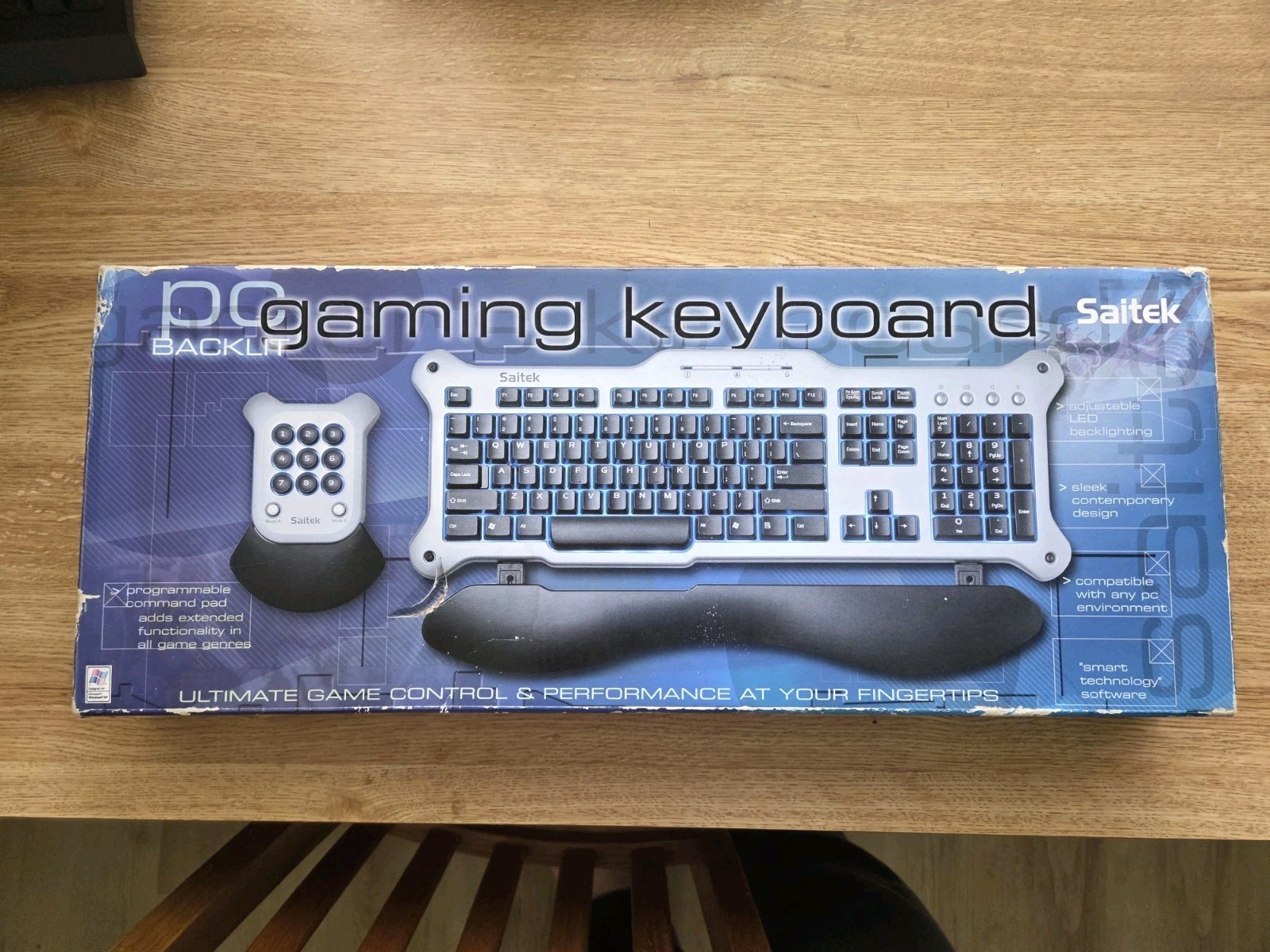 Vintage Saitek PZ08A Blue LED Gaming Keyboard NEW OLD STOCK Boxed Sealed RetroPC