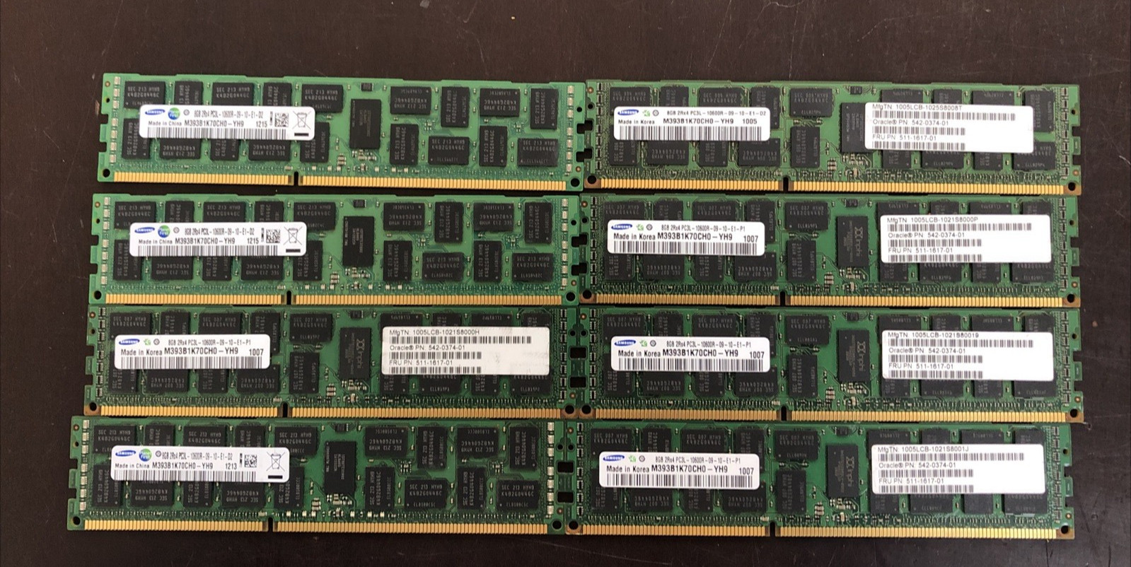 Lot of 8 - 64GB (8x8GB) 2Rx4 PC3L-10600R DDR3L-1333 Samsung SERVER MEMORY