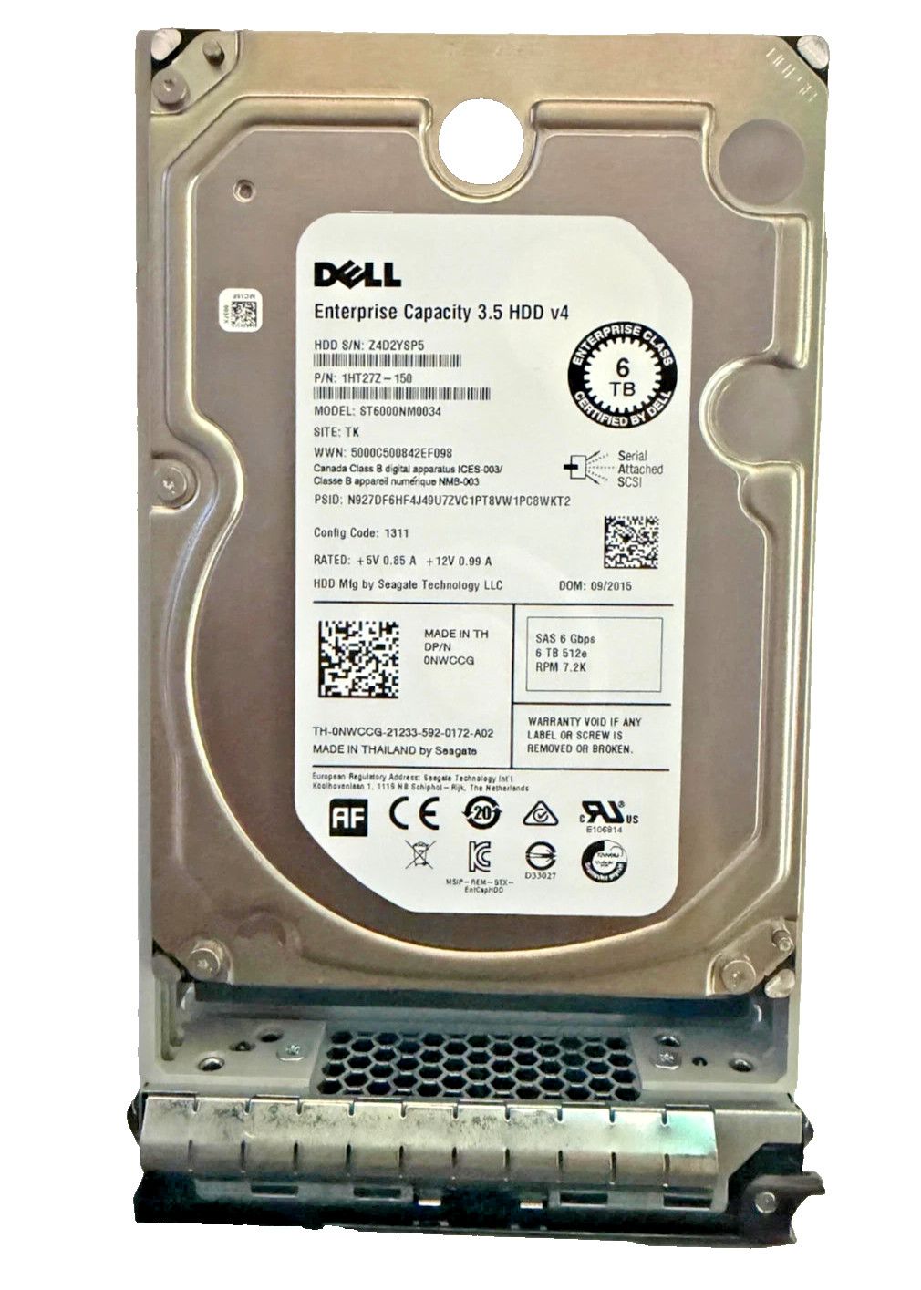 Excellent 3.5in Dell Enterprise Capacity 6TB  SAS 1HT27Z-150 ST6000NM0034