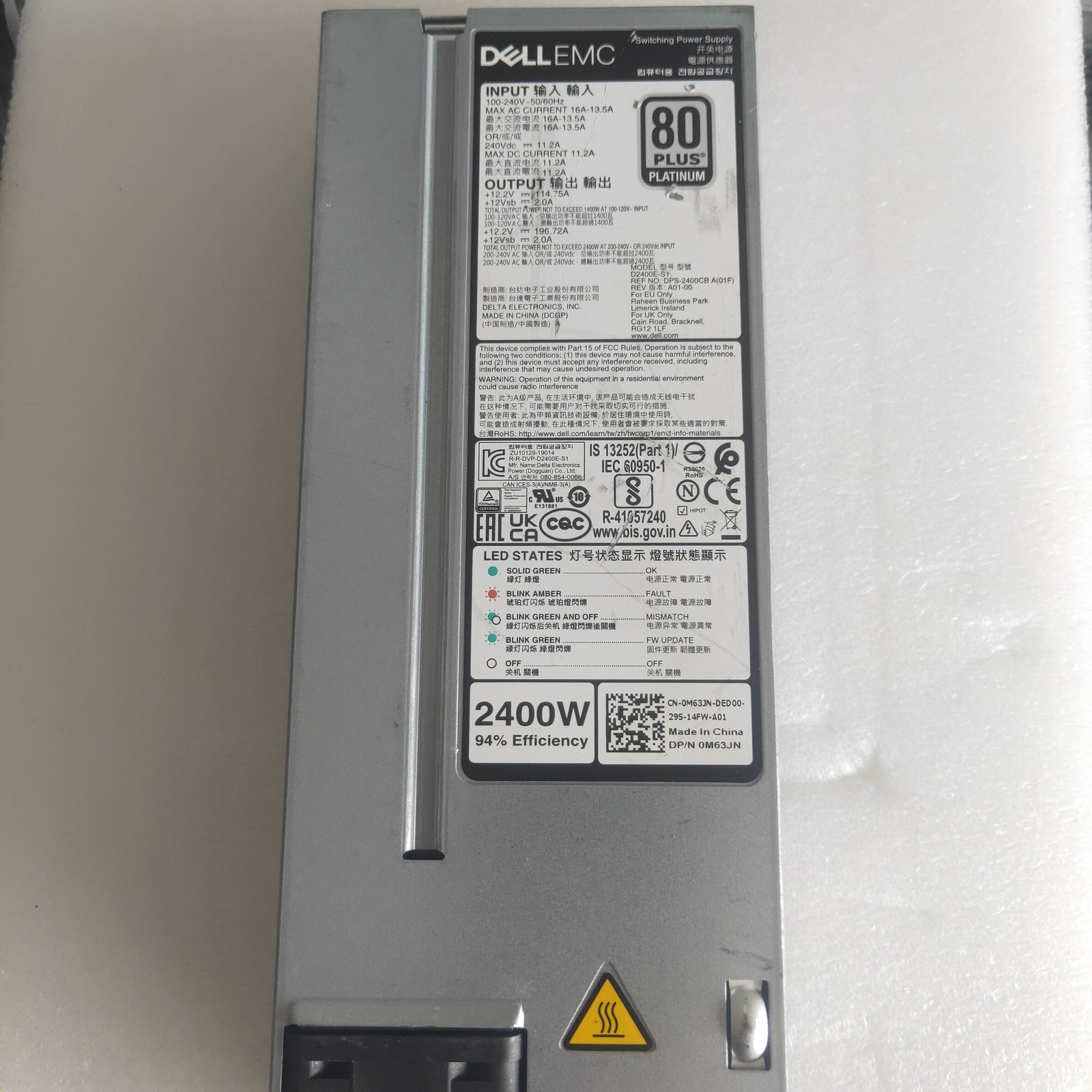 Dell 2400W Server Power Supply D2400E-S1 PN M63JN For R7515 R6525 R7525 PSU