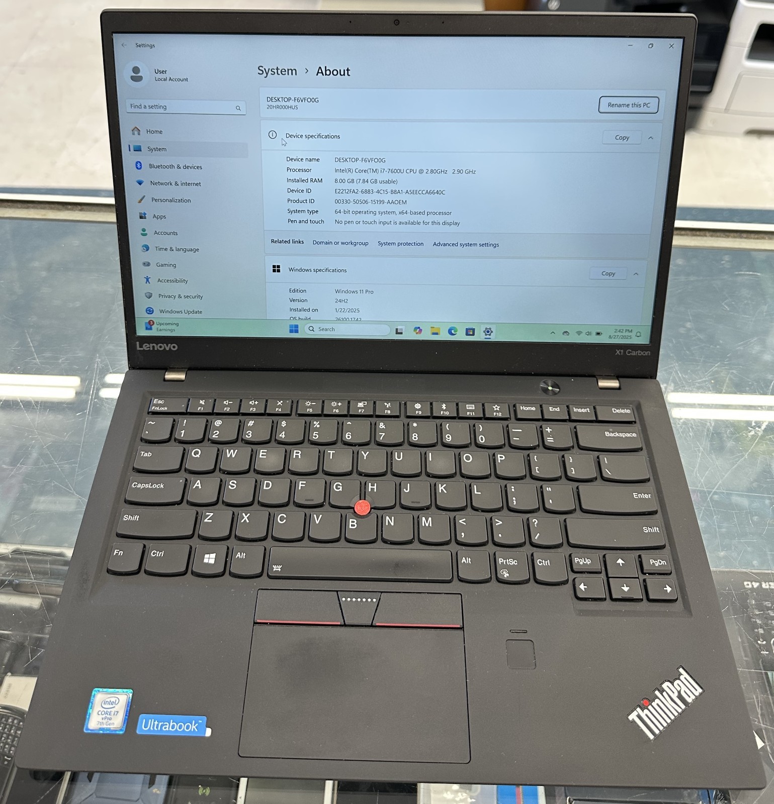 Lenovo 20HR000HUS TP X1 5th Gen 14" i7-7600 8GB 256GB SSD Win 11 Pro