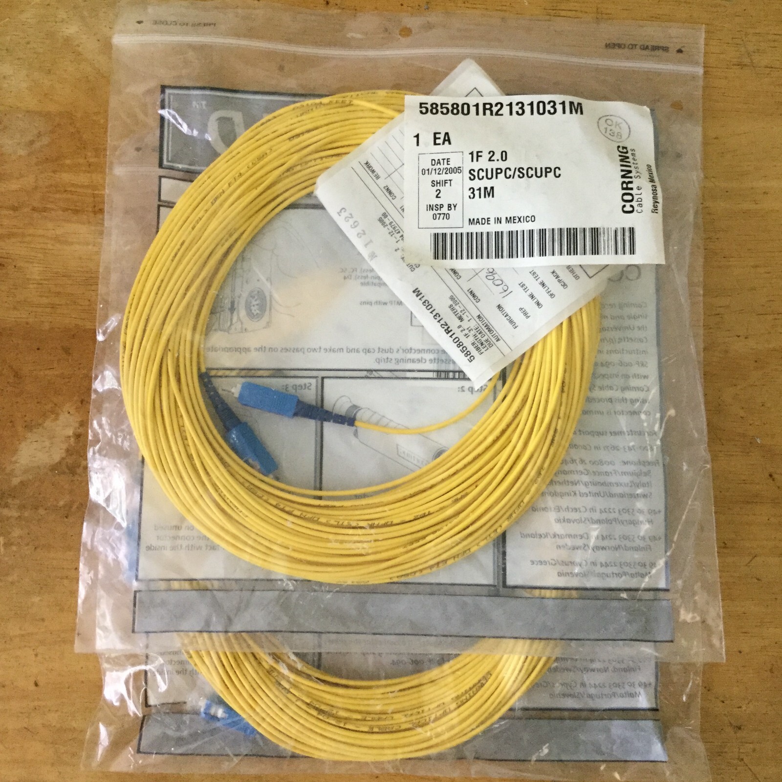 2 - Corning Fiber Optic Patch Cord Jumper Cable 1F 2.0 SC/SC (SCUPS) - 31 Meters