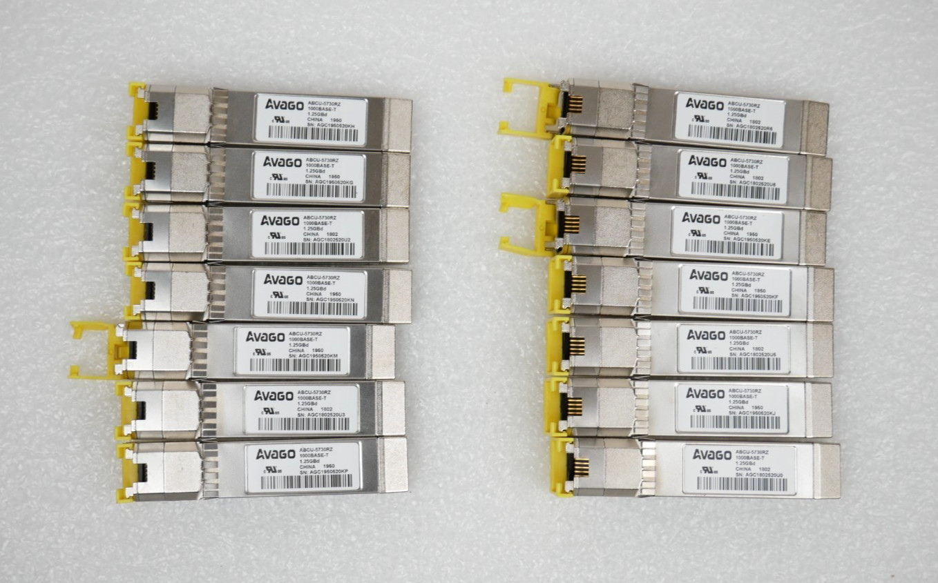 Lot of 14 Avago ABCU-5730RZ 1.25Gbps RJ45 100m TX/RX Optical Fiber SFP Modules