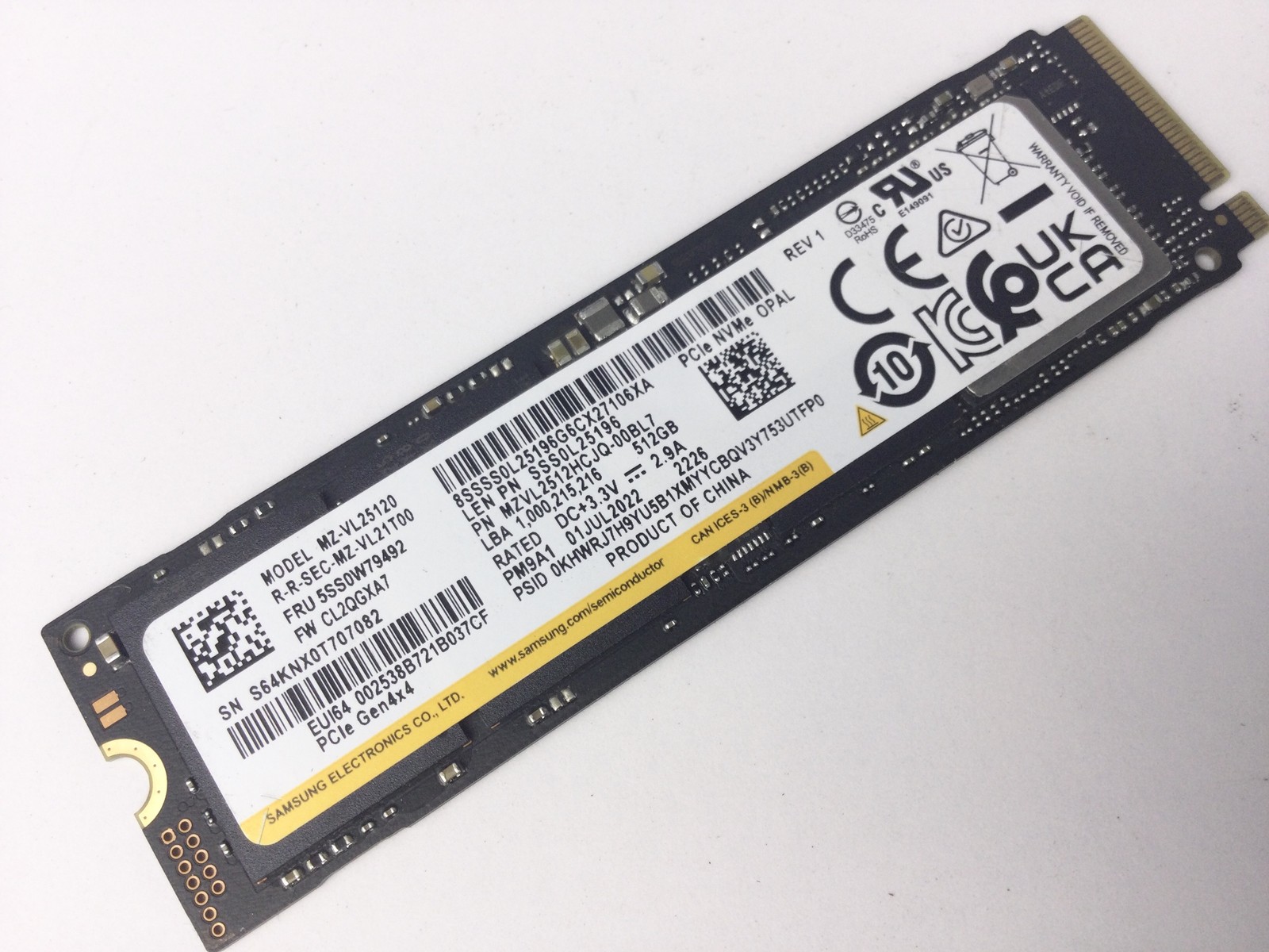 Samsung SSD PM9A1 MZ-VL25120 512GB PCIe NVMe M.2 2280 Solid State Drive