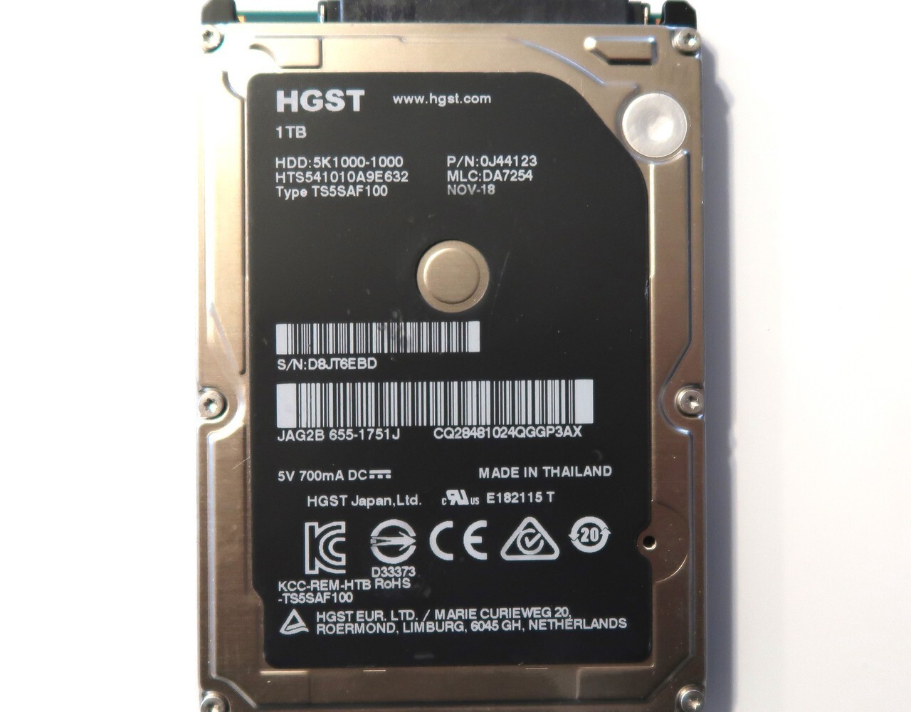 Hitachi HTS541010A9E632 0J44123 MLC:DA7254 Thailand 1000gb 2.5" Sata HDD NOV-18