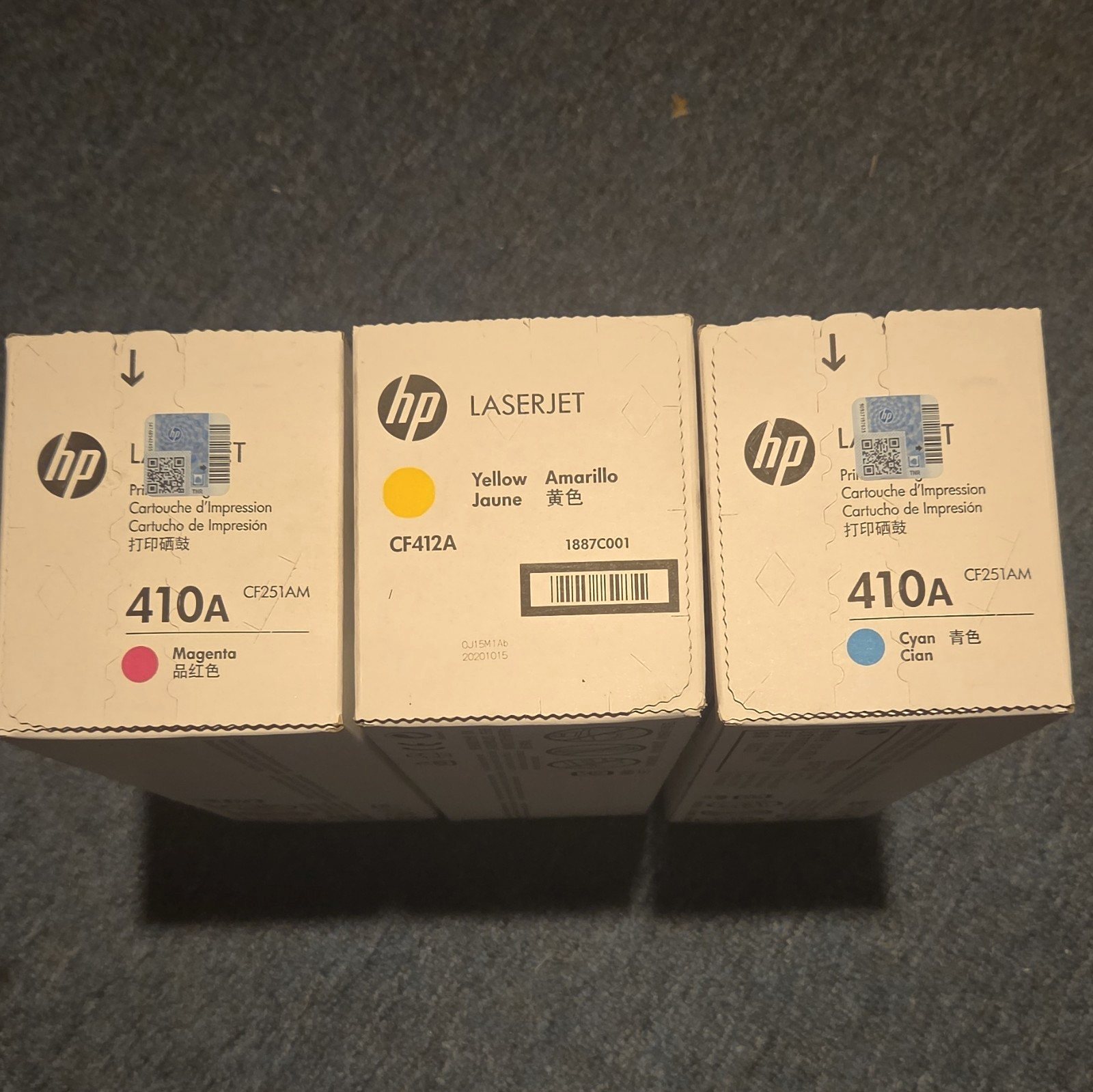 HP 410A Genuine Original Cyan Yellow Magenta Laser Toner CF411A. CF412A. CF413A
