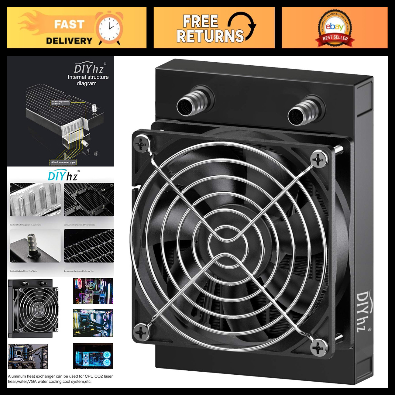 80mm Water Cooling Radiator - 8 Pipe Aluminum Heat Exchanger for CPU PC Liquid C