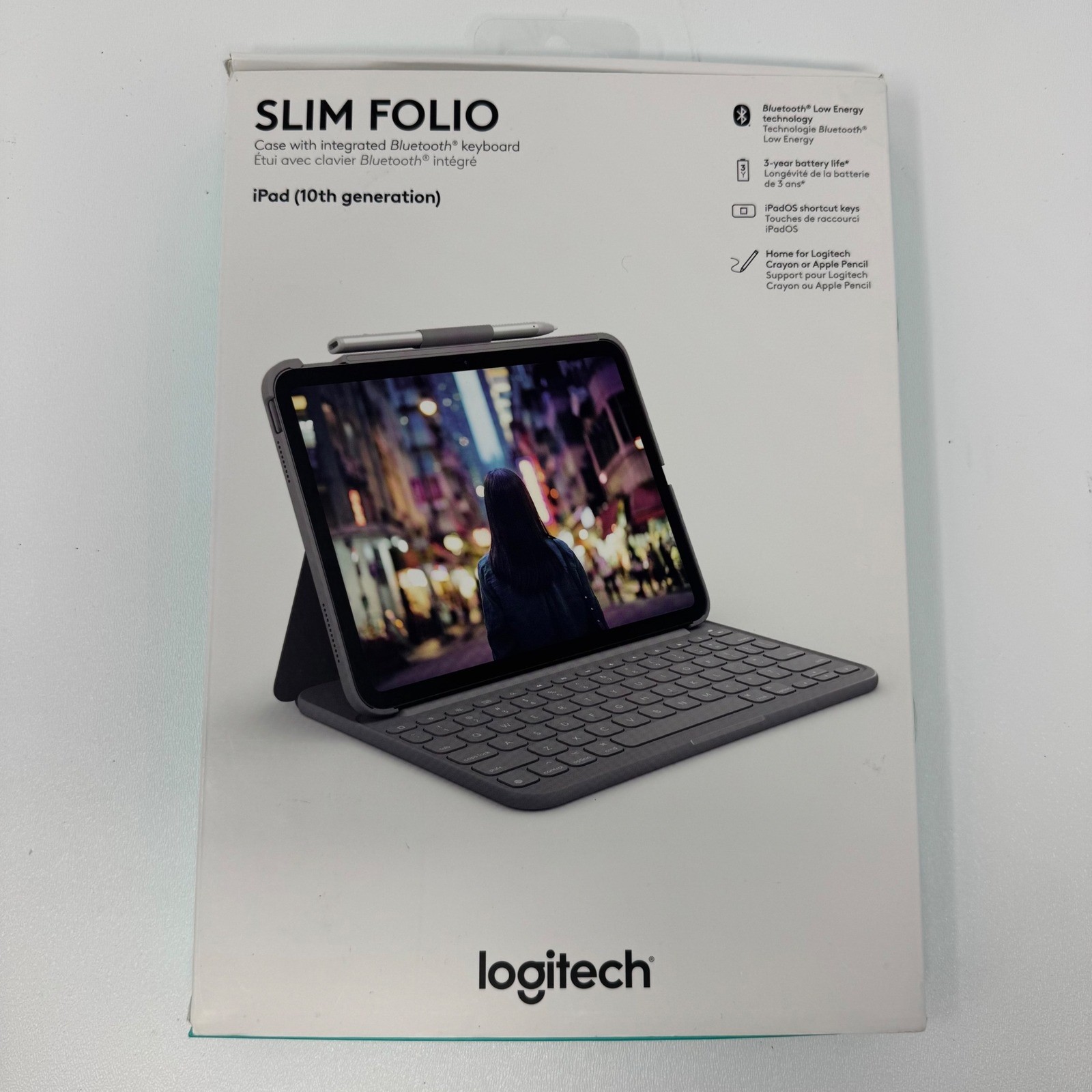 Logitech Slim Folio Keyboard Case for iPad 10th Gen Bluetooth Oxford Gray YR0089