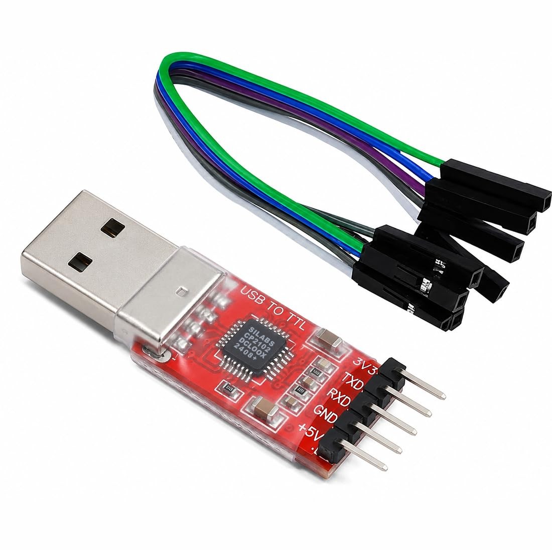 HJHYUL CP2102 USB to TTL Serial Adapter – 2.0 5Pin UART 1-Pack, Red