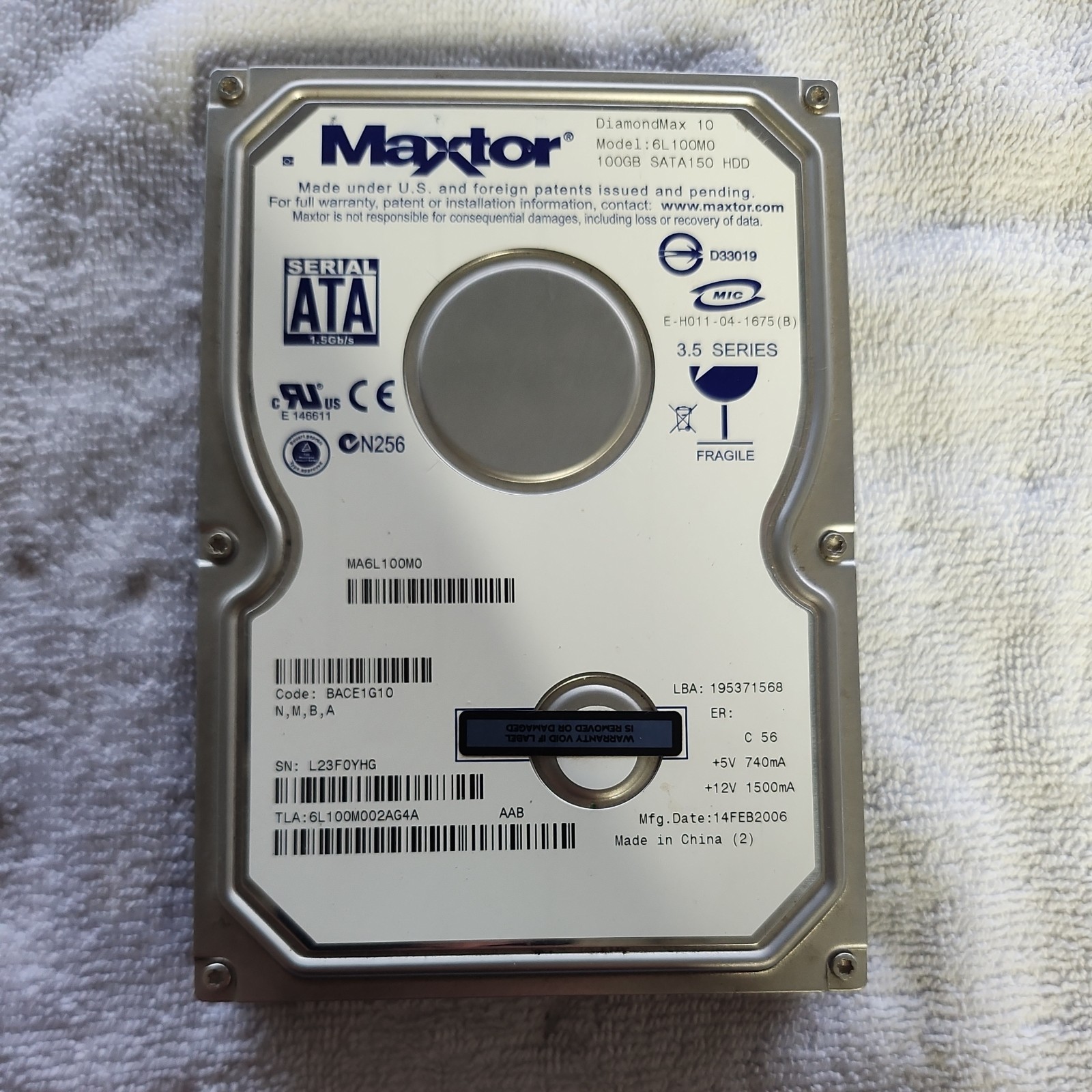 Maxtor DiamondMax 10 6L100MO 100GB SATA150 HDD 3.5 Series