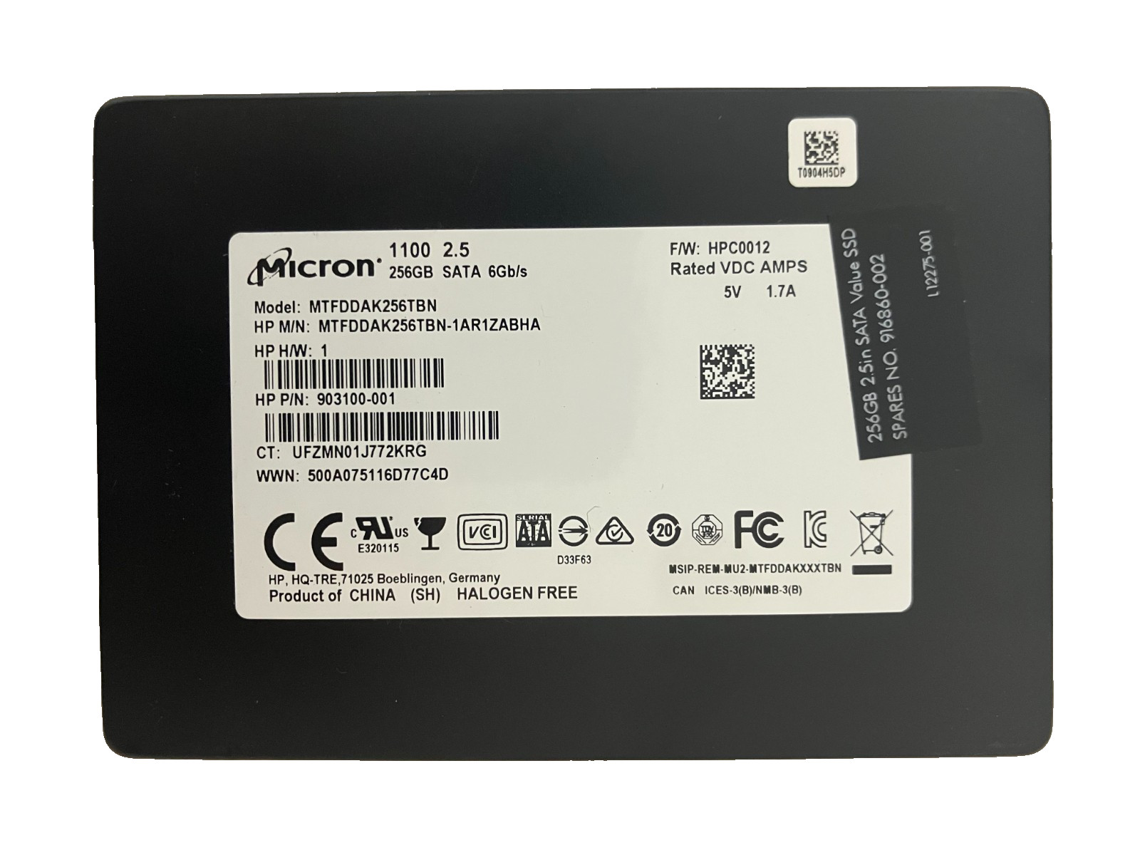 MICRON 1100 MTFDDAK256TBN SSD 256GB SATA 6Gb/s MTFDDAK256TBN-1AR1ZABHA 512b/s