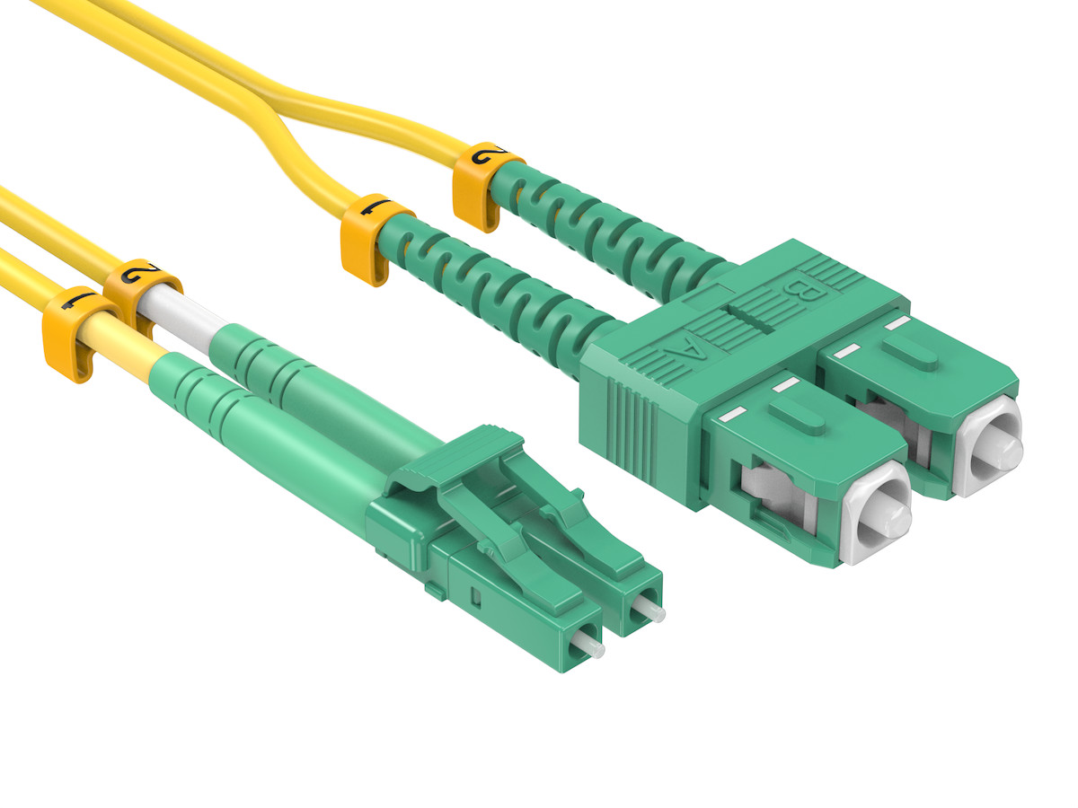 2m OS2 LC to SC APC Duplex Corning Fiber Optic Cable SingleMode 9/125 LSZH/OF...