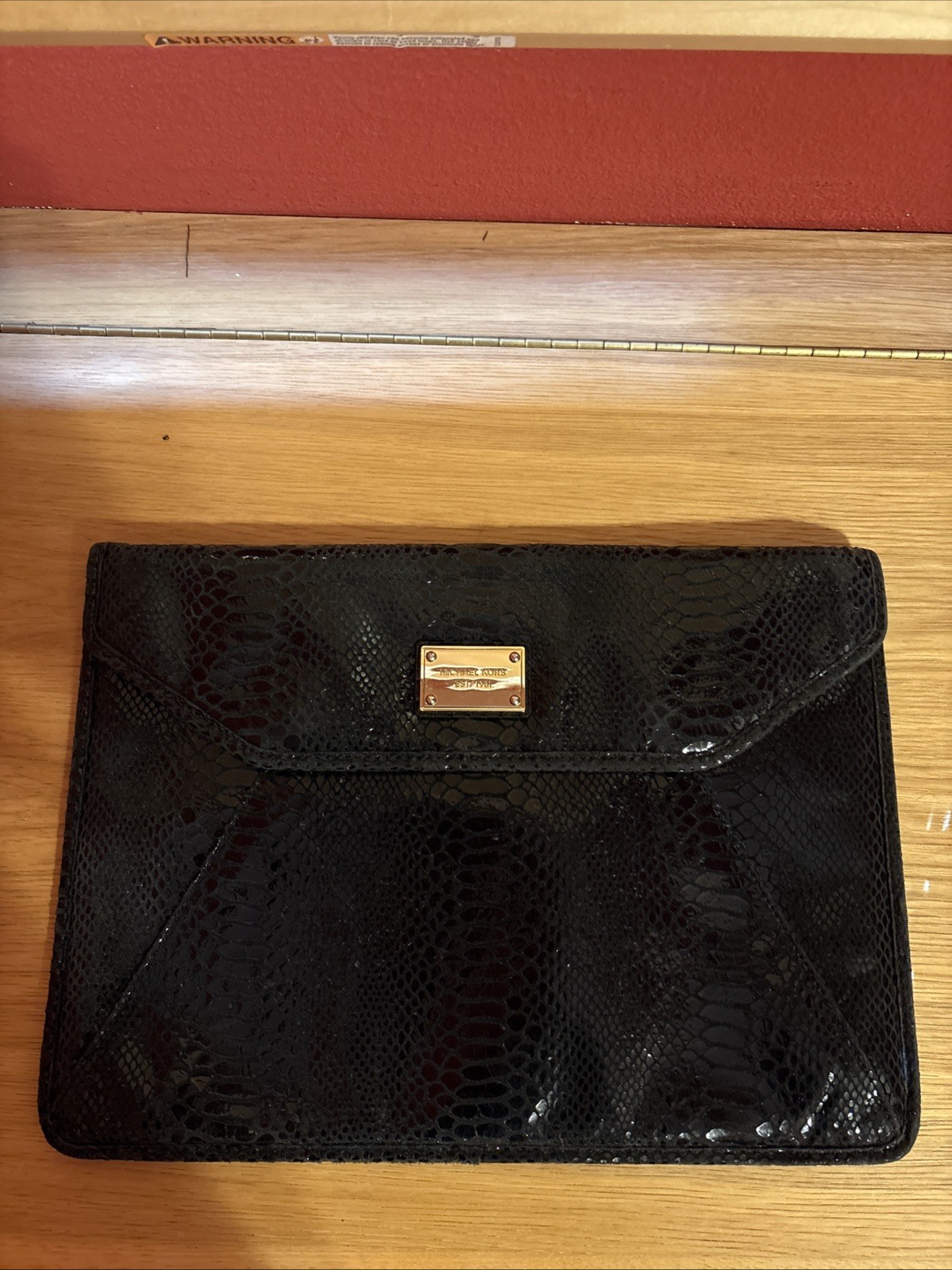 Michael Kors Black Gold Leather Shiny  Laptop iPad Case Tote Sleeve Business