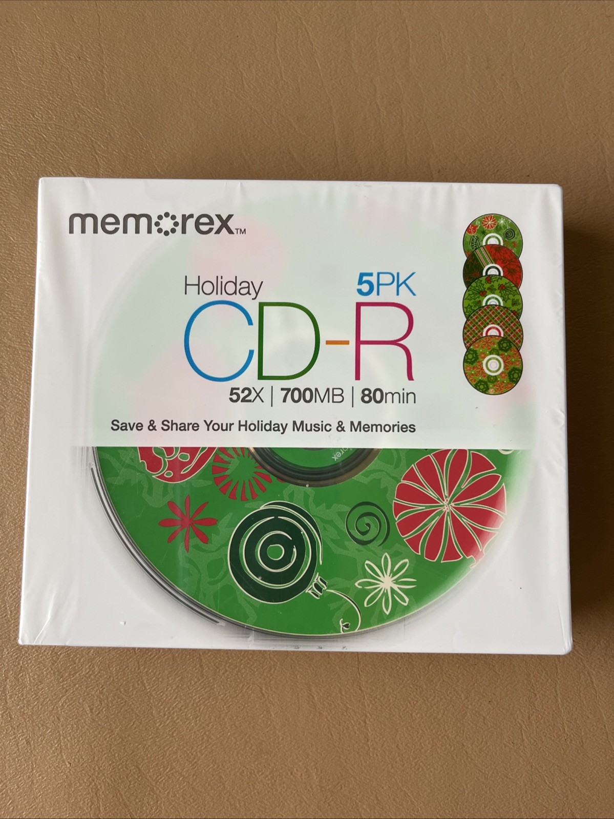 MEMOREX CHRISTMAS HOLIDAY 5PK CD-R SEALED NEW BLANK DISCS MEDIA 52X 700MB 80MIN