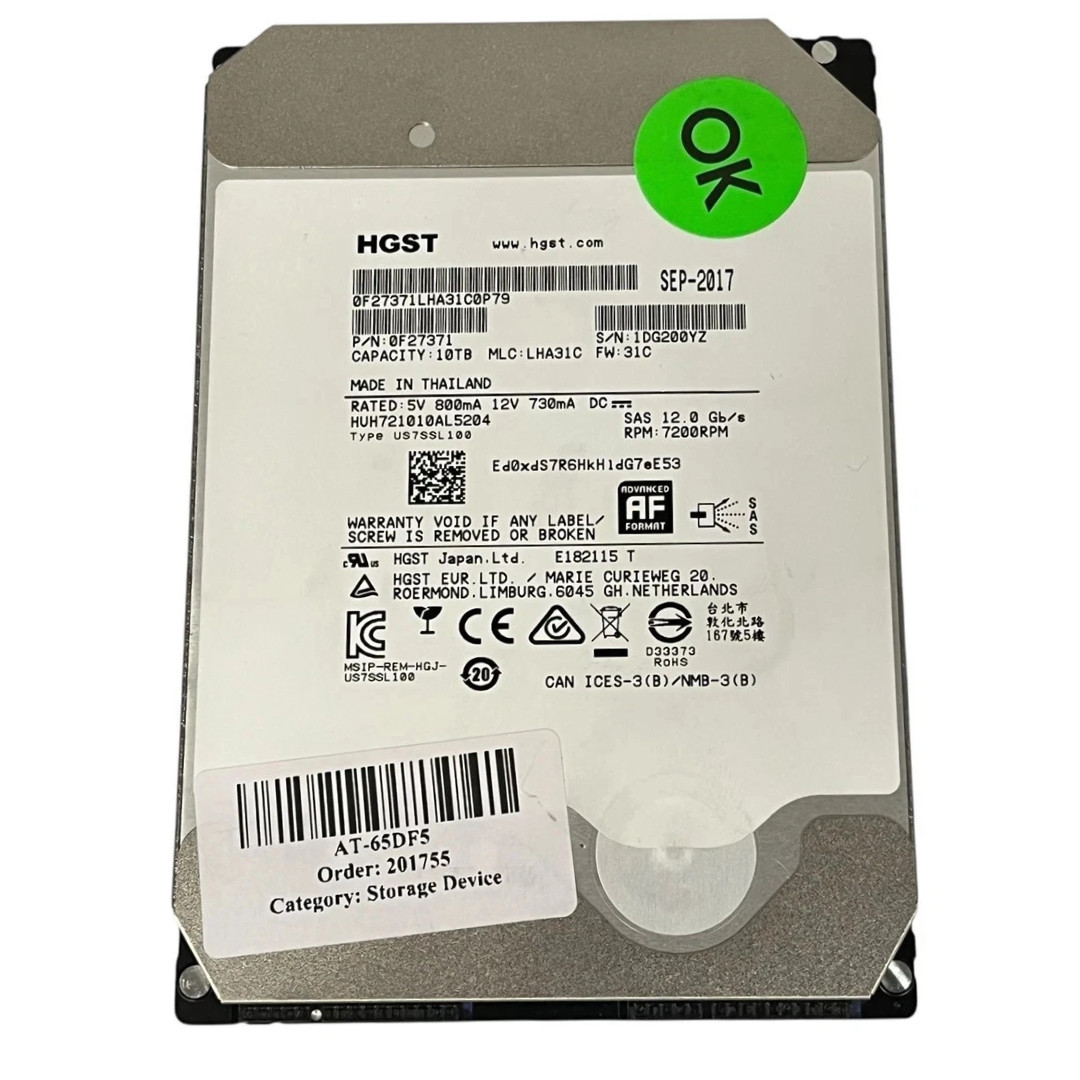 HGST 10TB SAS 12Gbps 3.5" HDD HUH721010AL5204 0F27371 Ultrastar He10 FOR PARTS
