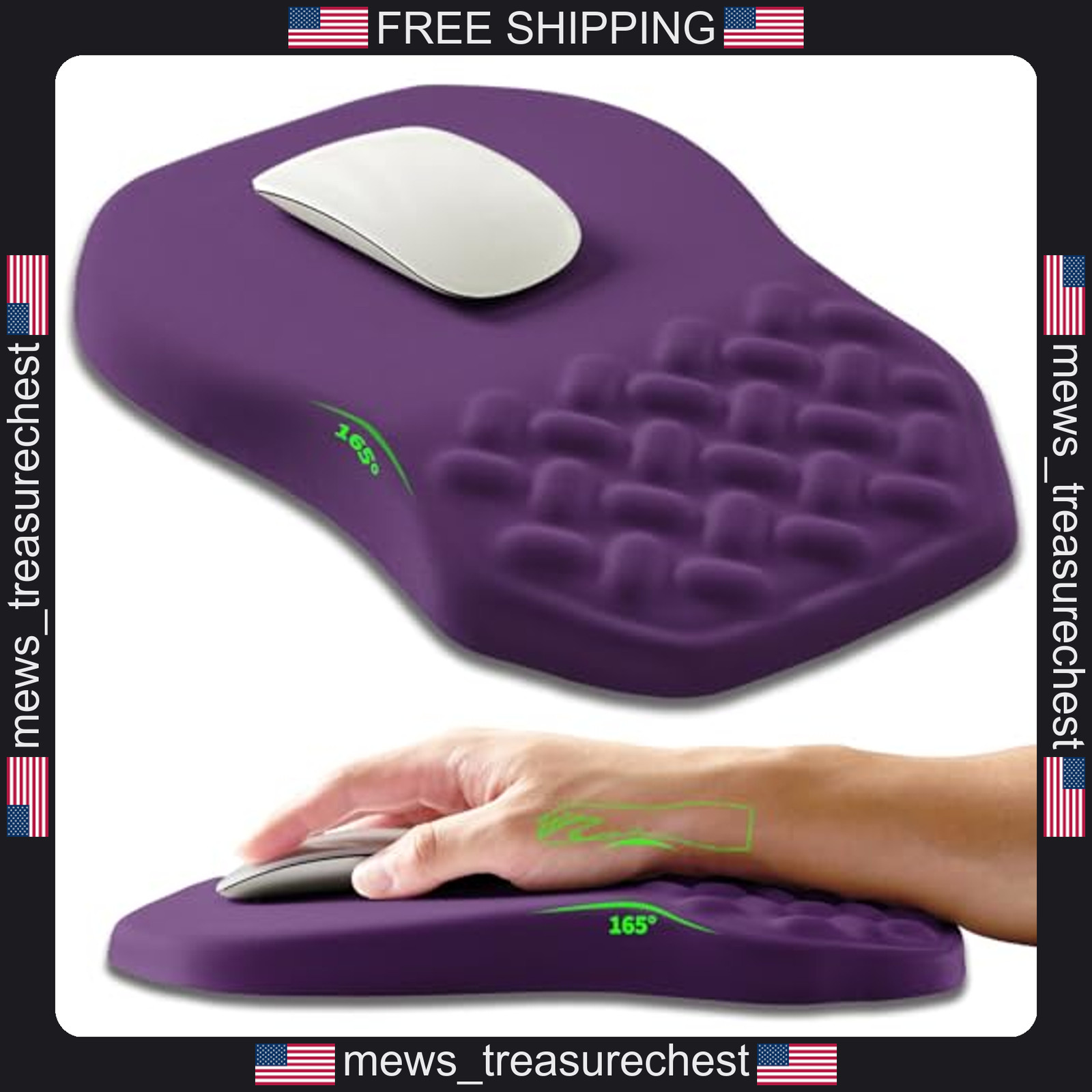 Ergonomic Mouse Pad Wrist Rest with Massage Beads, Memory Foam, 12x8 Inch