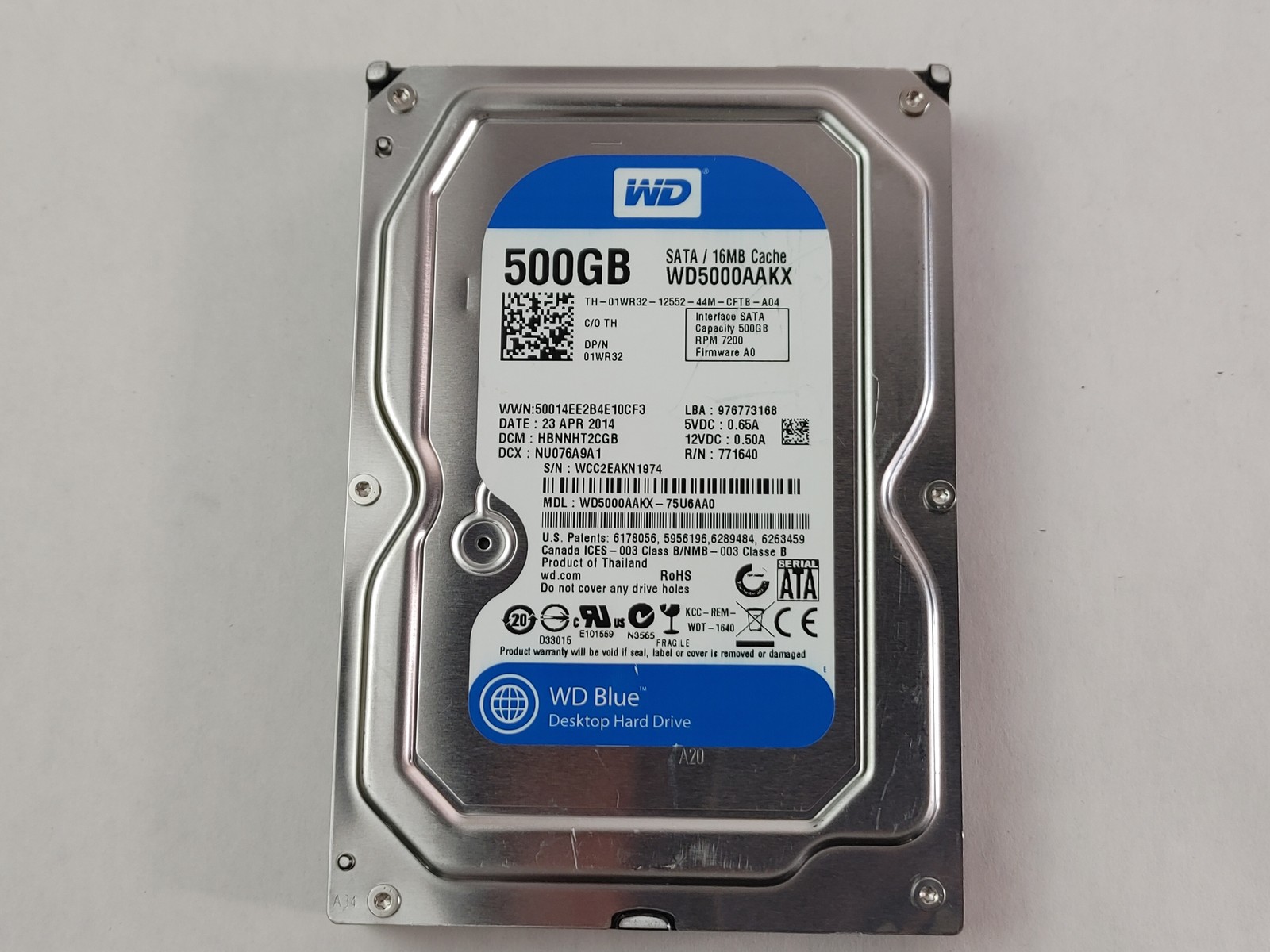 Lot of 2 Western Digital WD Blue WD5000AAKX 500 GB SATA III 3.5 in Hard Drive