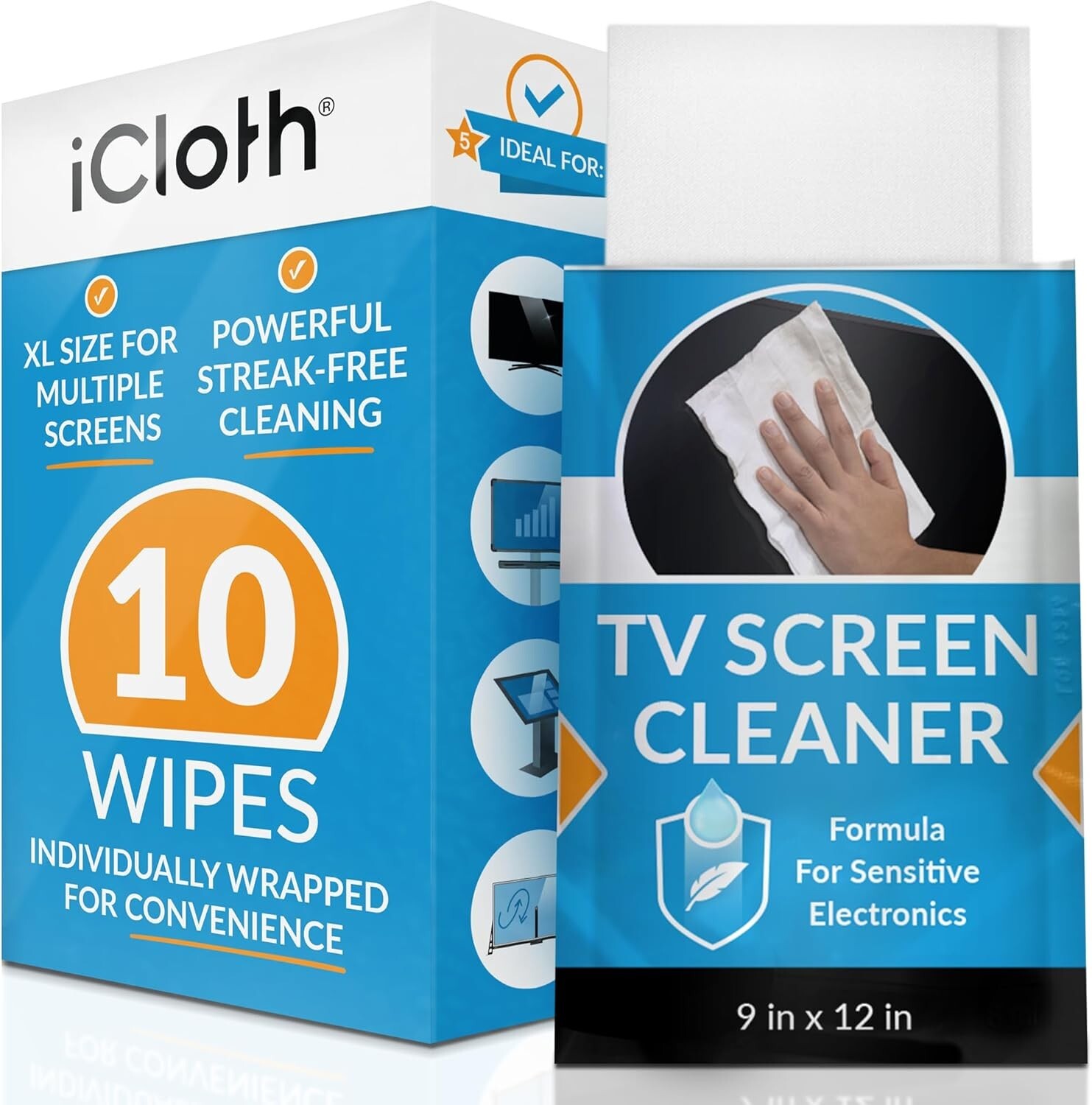 iCloth XL Screen Cleaning Wipes Lint-Free and Streak-Free..(10 XL Wipes)..B12