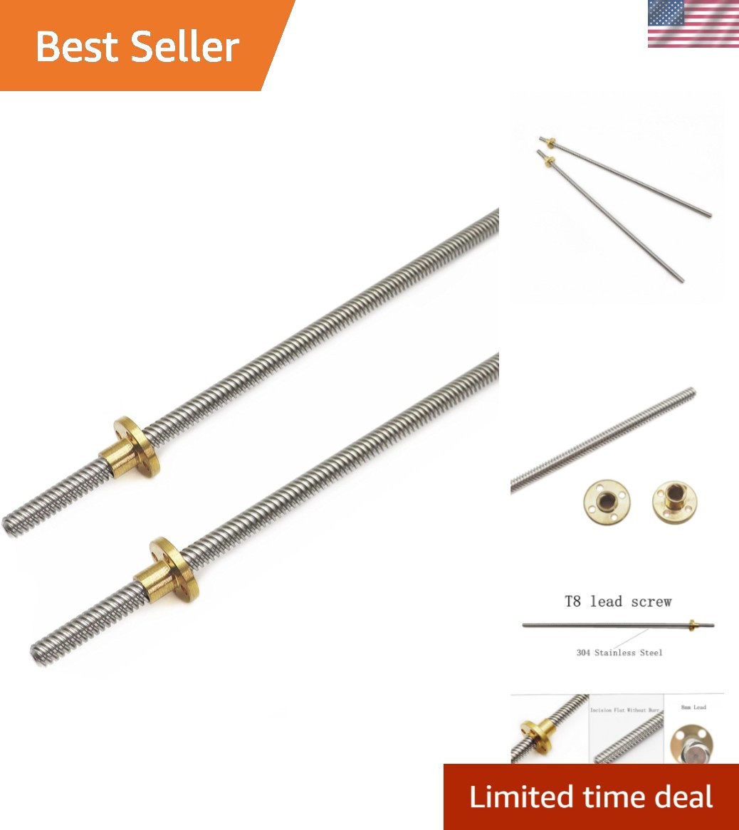 Set of 2pcs 350mm Tr8X8 Lead Screw with T8 Brass Nut for 3D Printers & CNC