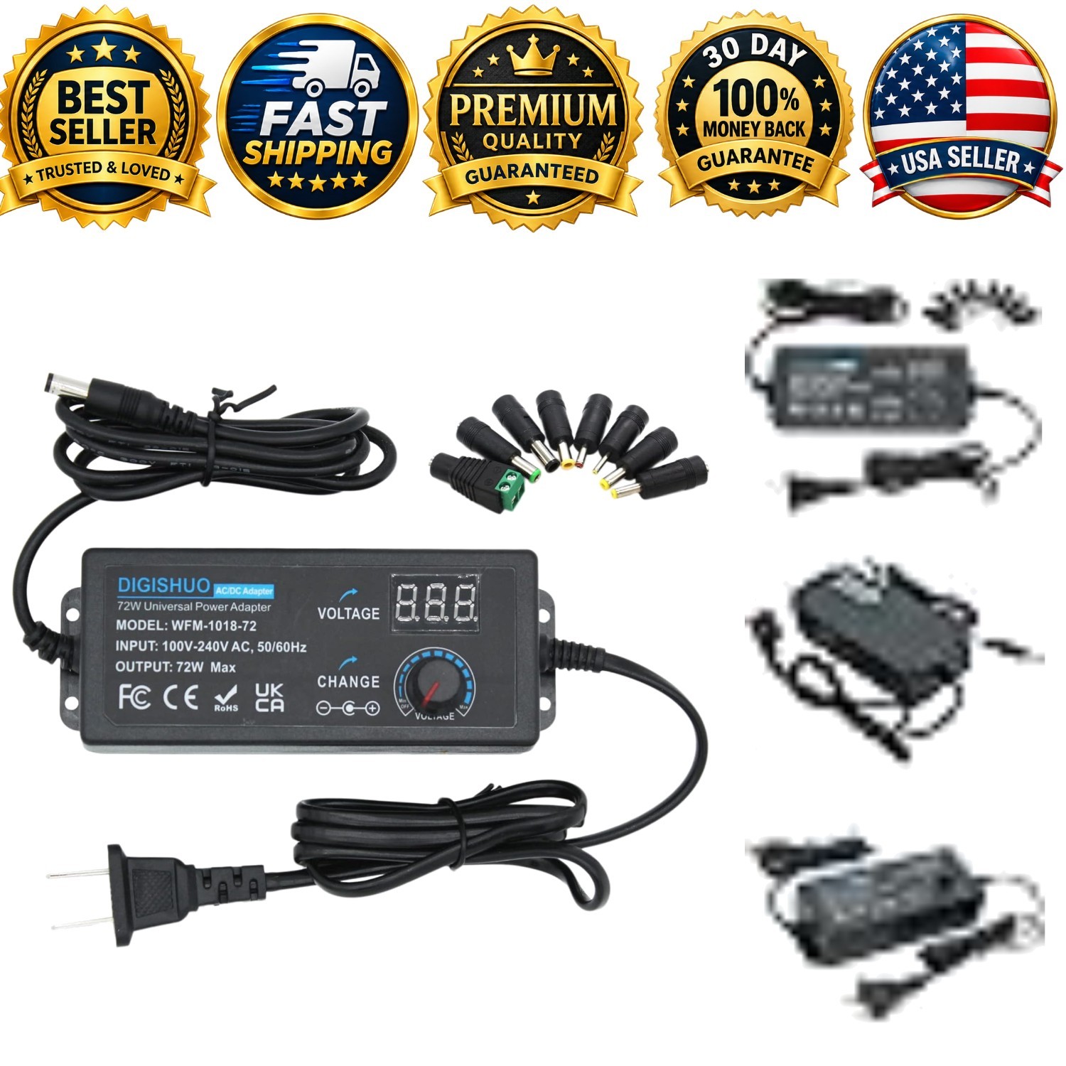 24V 3A 72W Adjustable Power Supply LED Display 24V DC Adapter