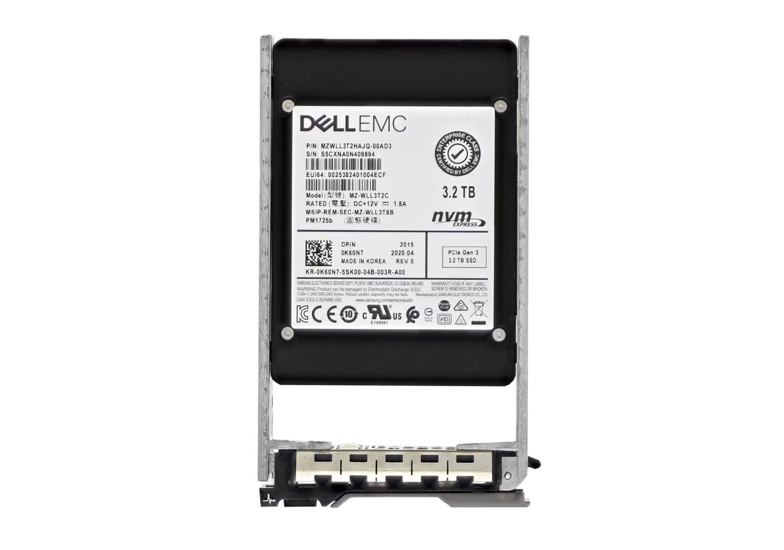Hard drive Dell 3.2TB SSD PCIe NVMe U.2 2.5" TLC RI K60N7
