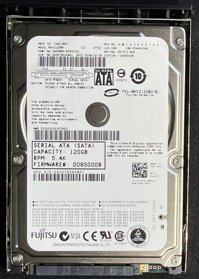 Dell / Fujitsu 120GB Internal 5400RPM 2.5" SATA HDD / MHY2120BH / JU473 / FY914