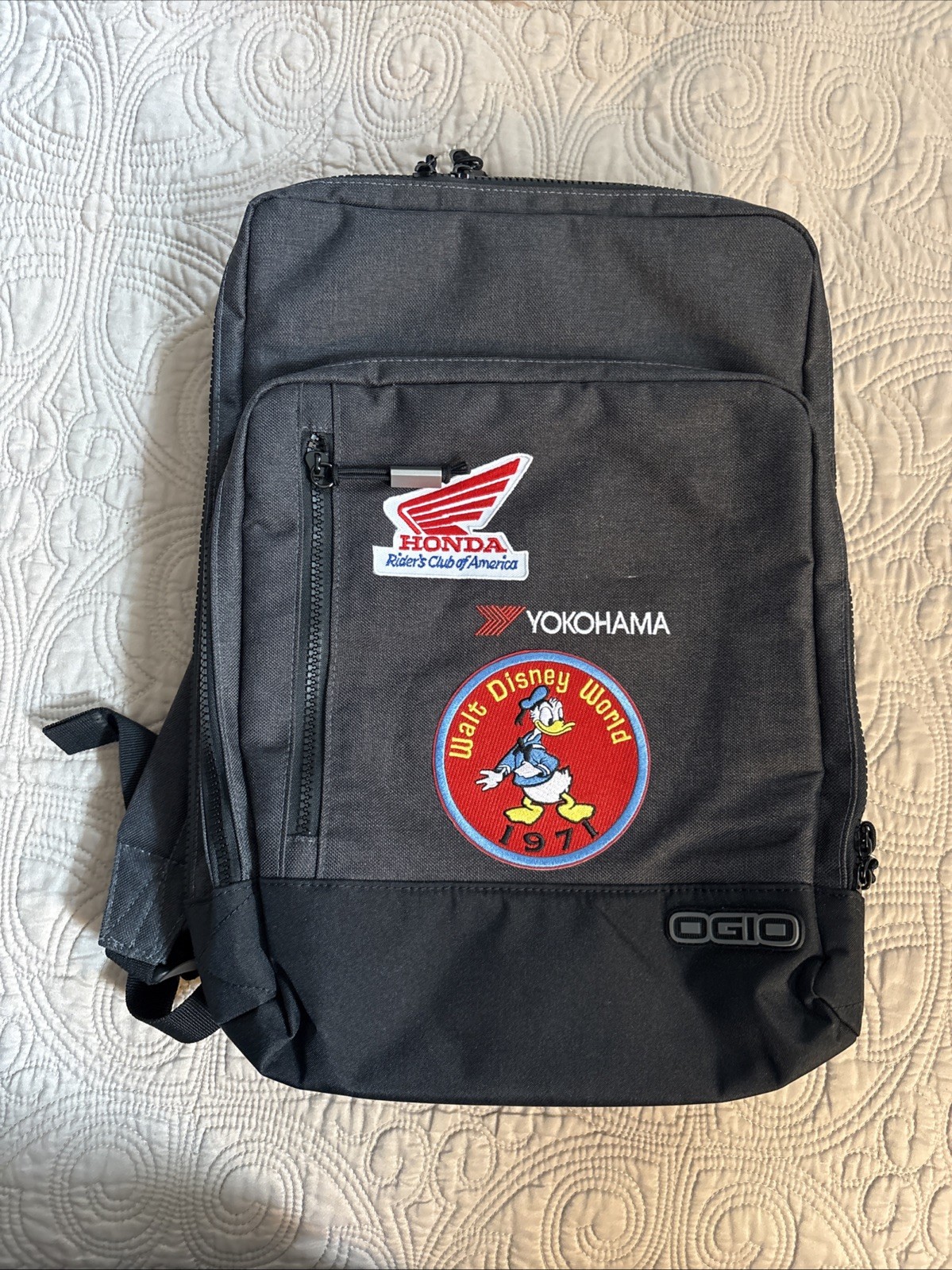 OGIO Black Slim Laptop Backpack Yokohoma With Disney Patch and Honda Patch
