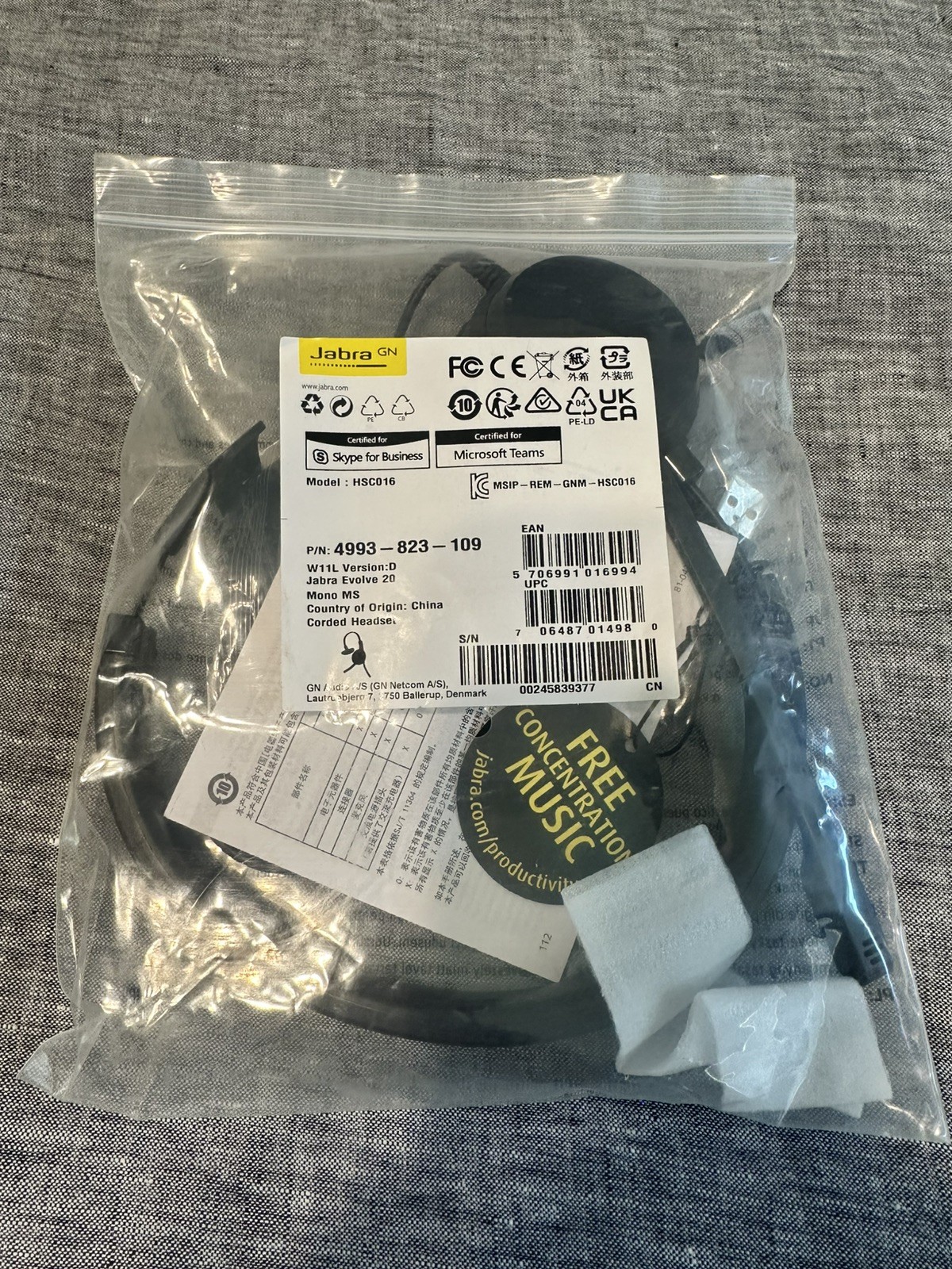 Jabra Evolve 20 MS Mono On Ear Headset 4993-823-109 