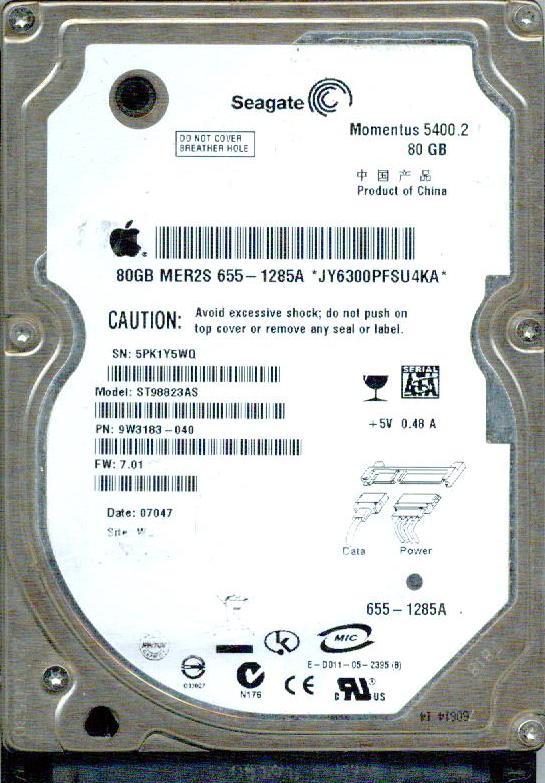 ST98823AS  9W3183-040  7.01  WU  5PK1  SEAGATE SATA 80GB 