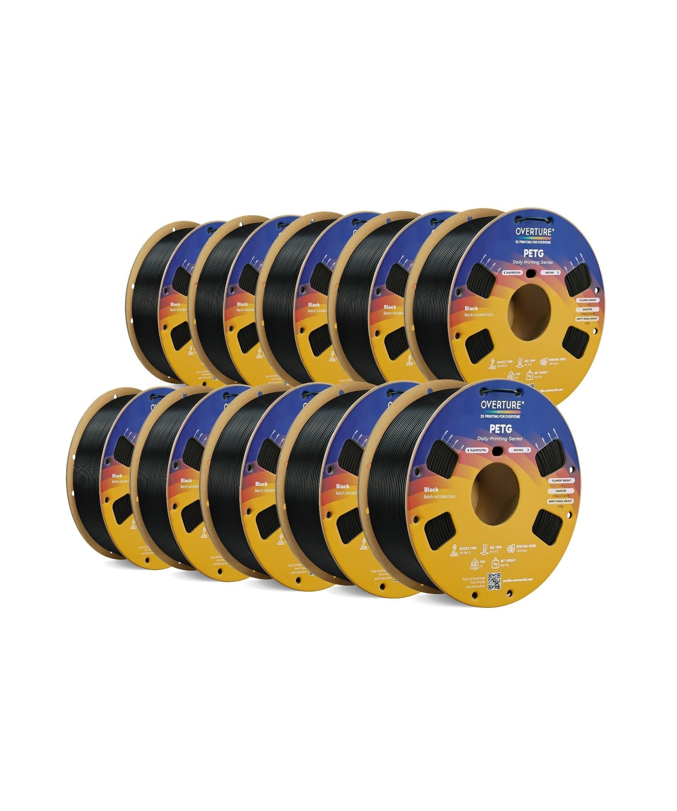 OVERTURE 10KG Bundle High Speed PETG Filament 1.75mm, 3D Printer Filament Black