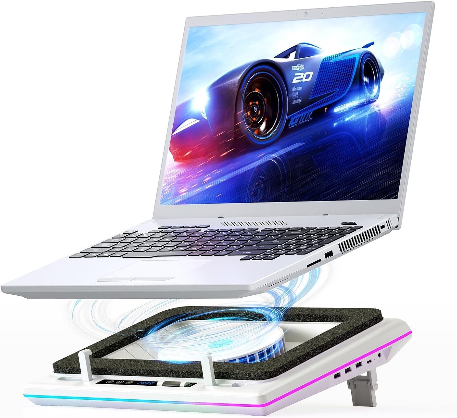 llano V12 Ultra Laptop Cooling Pad RGB 2800RPM USB 3.0 15.6-19" White