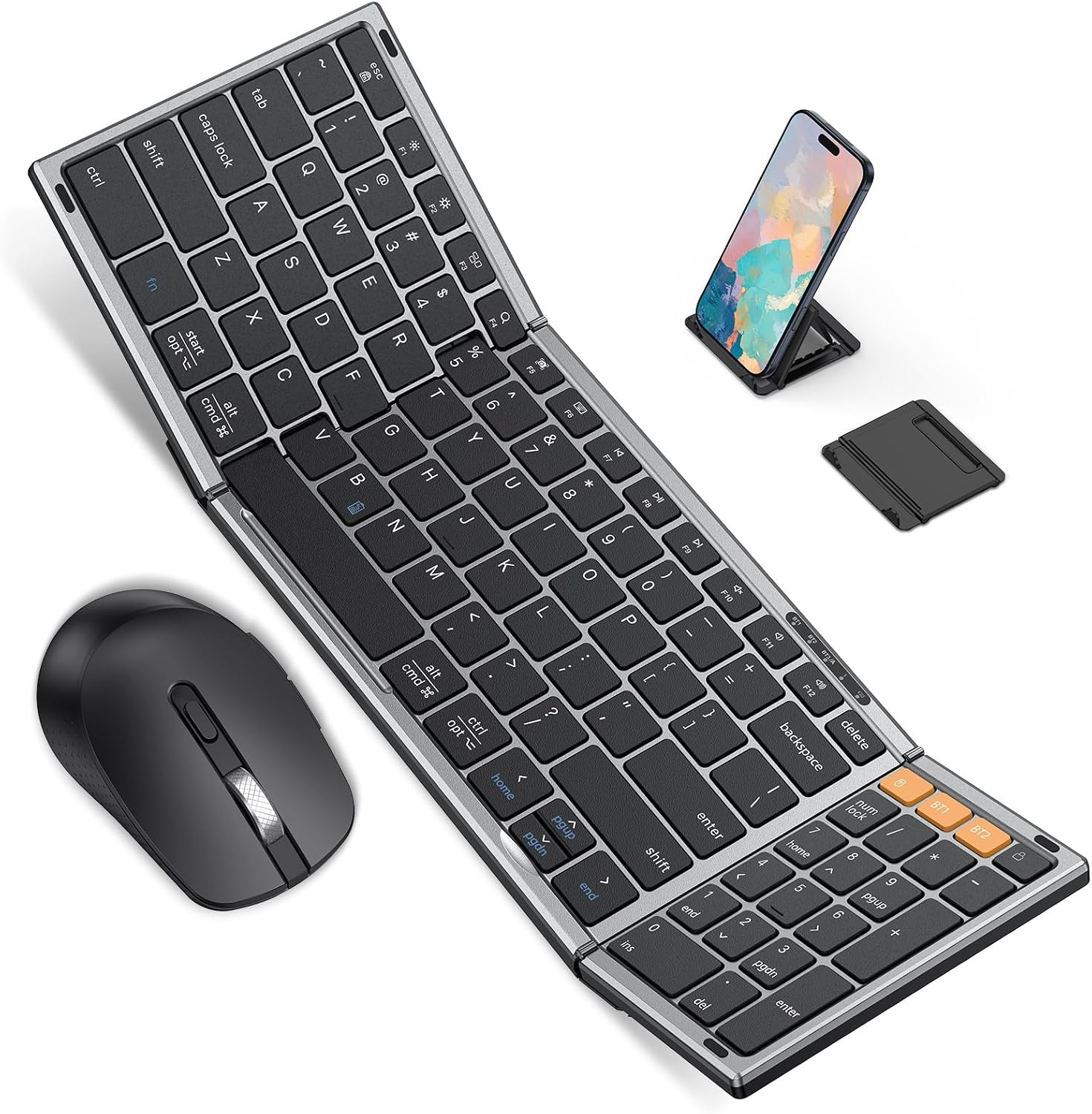 Foldable Keyboard and Mouse for 3 Devices,  Wireless Bluetooth Combo