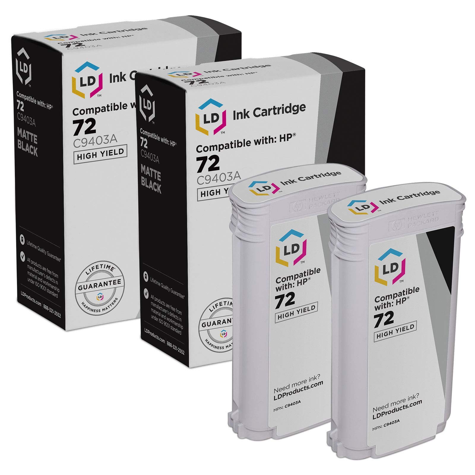 2PK LD Reman C9403A Compatible With HP 72 Ink Cartridge Matte Black T1100 T1100