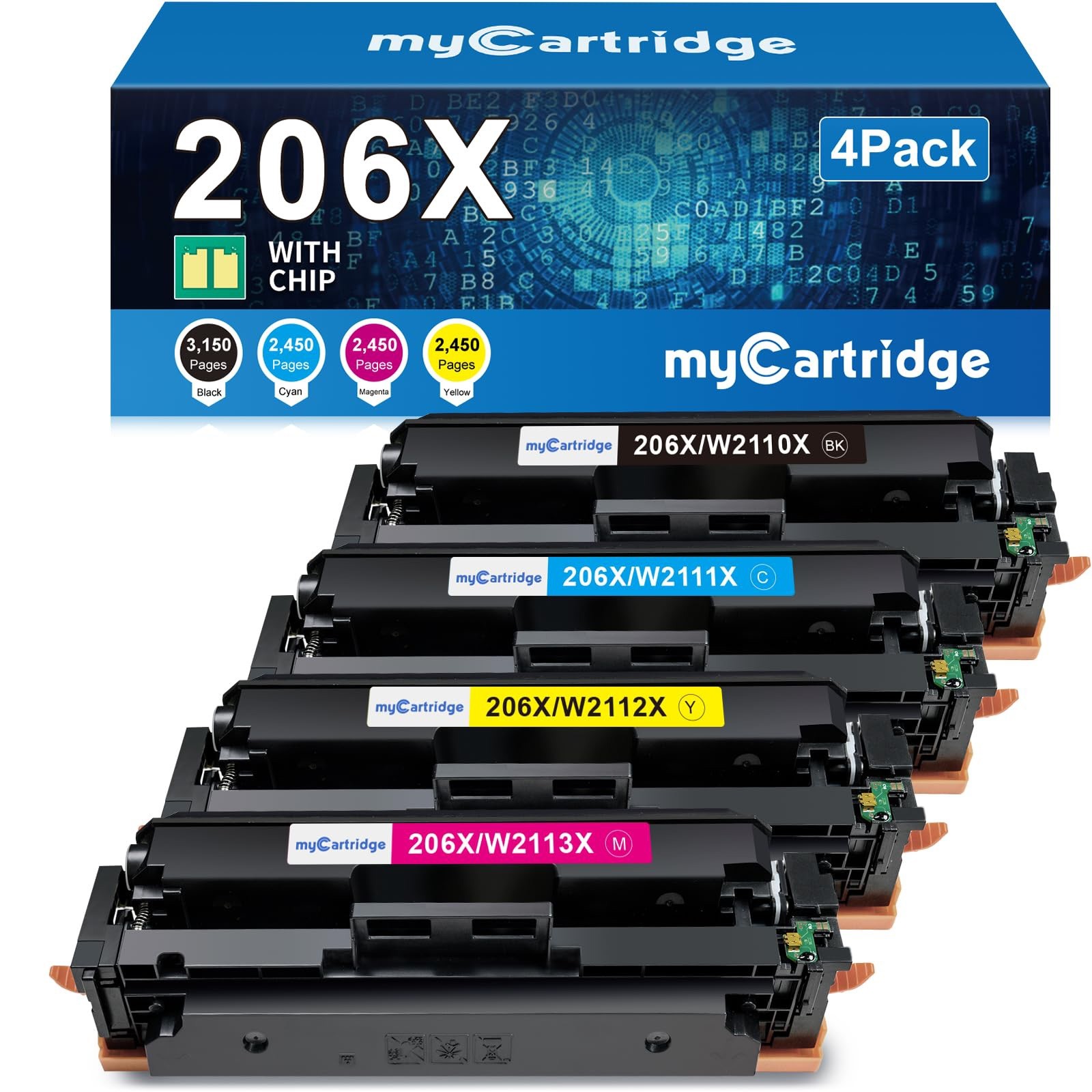 HP 206X 206A Toner 4 Pack High Yield With Chip For M255 M283 Printers