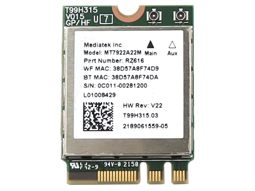 MEDIATEK MT7922A22M M.2 2230 WIFI 6E BLUETOOTH 5.2 CARD RZ616 0C011-00281200