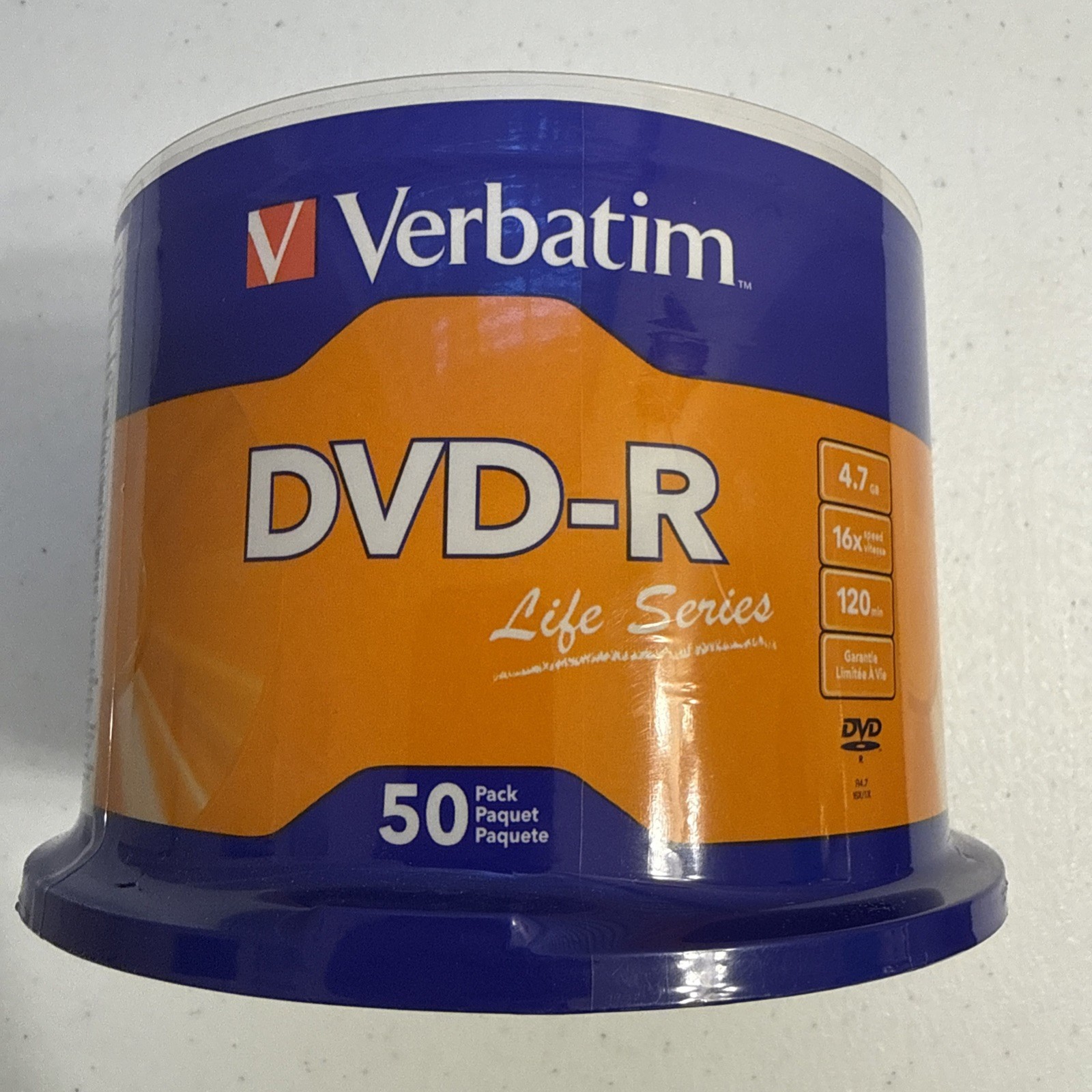 50 VERBATIM Blank DVD-R DVDR 16X 4.7GB Recordable Logo Branded Media Disc 97176