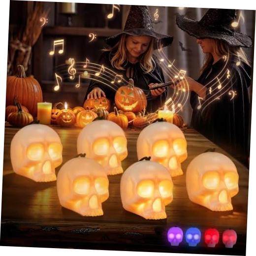Halloween Skull Light with Music - 5-Mode Skull Lamp - 6 Pack