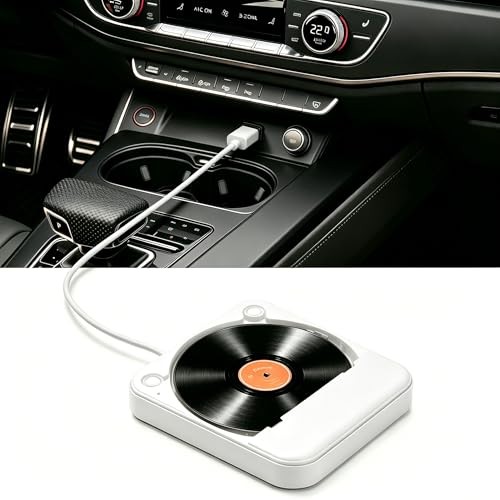 CD Player for Car, External Portable Car CD Players with USB/AUX Port, white
