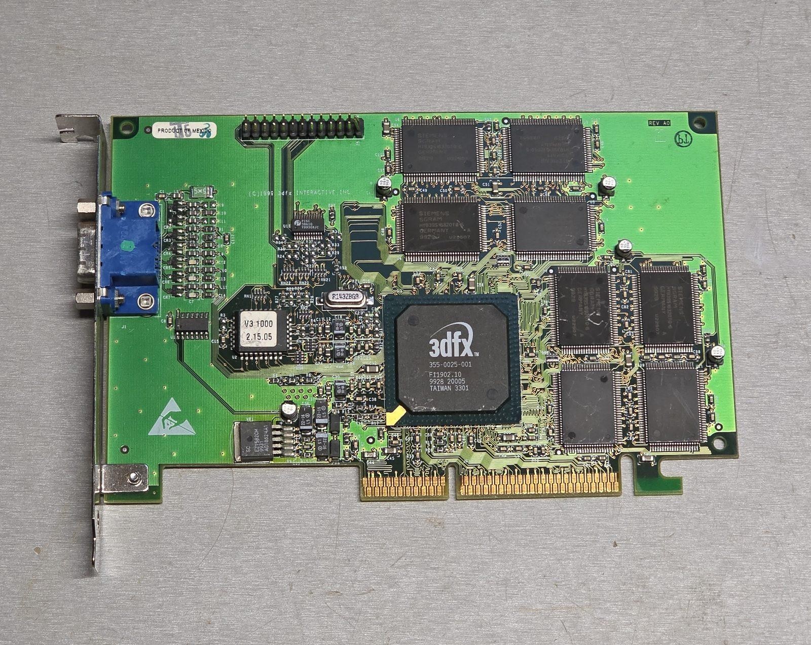 3dfx Voodoo3 1000 AGP Graphics Card 210-0383-001-A0 16MB VGA Retro GPU