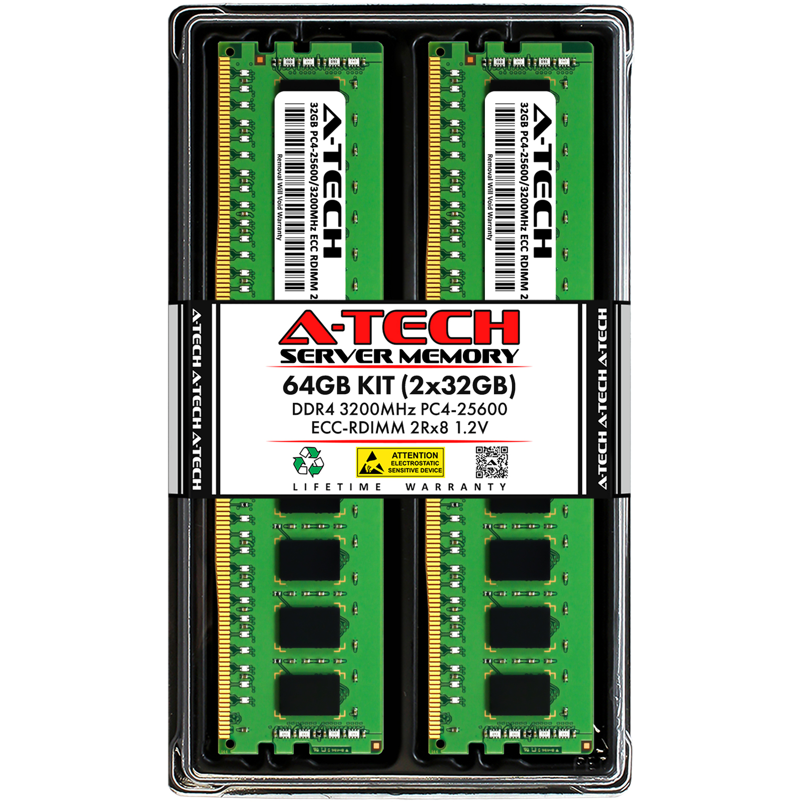 A-Tech 64GB 2x 32GB 2Rx8 PC4-25600R RDIMM DDR4 3200 ECC REG Server Memory RAM