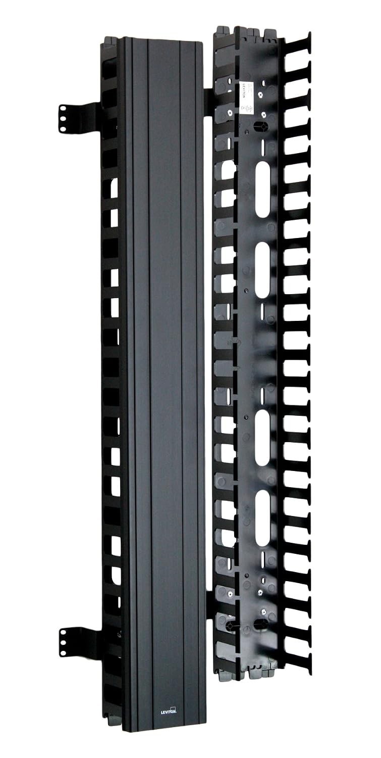 Leviton 4980L-VFO Vertical Cable Manager 5in x 80in Snap-On Cover Black Rack 4x5
