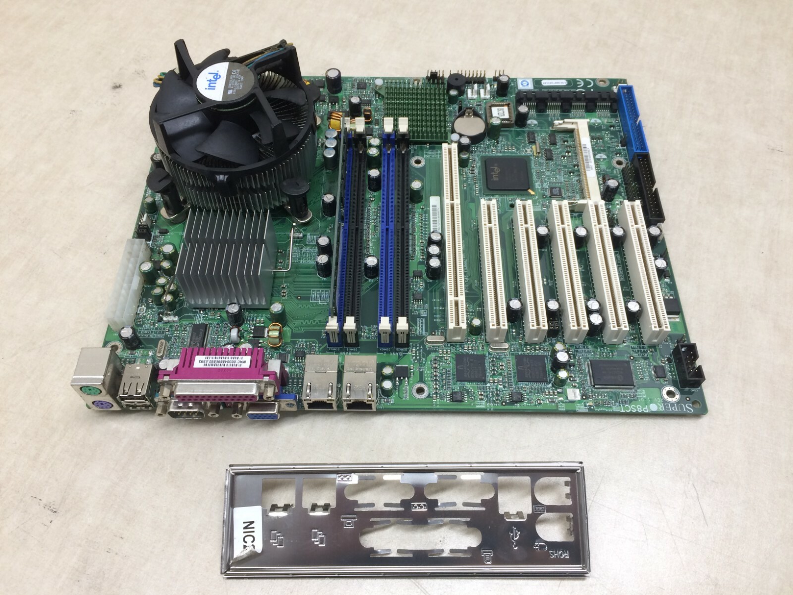 Super P85CT Motherboard w/ CPU & RAM I/O Shield ISA Pentium 4 512mb