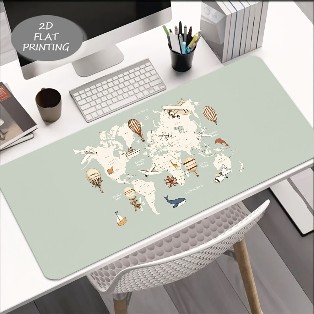 1pc, 2D Flat Printing Gaming Mouse Pad, Retro World Map Pattern Mouse Pad, Off