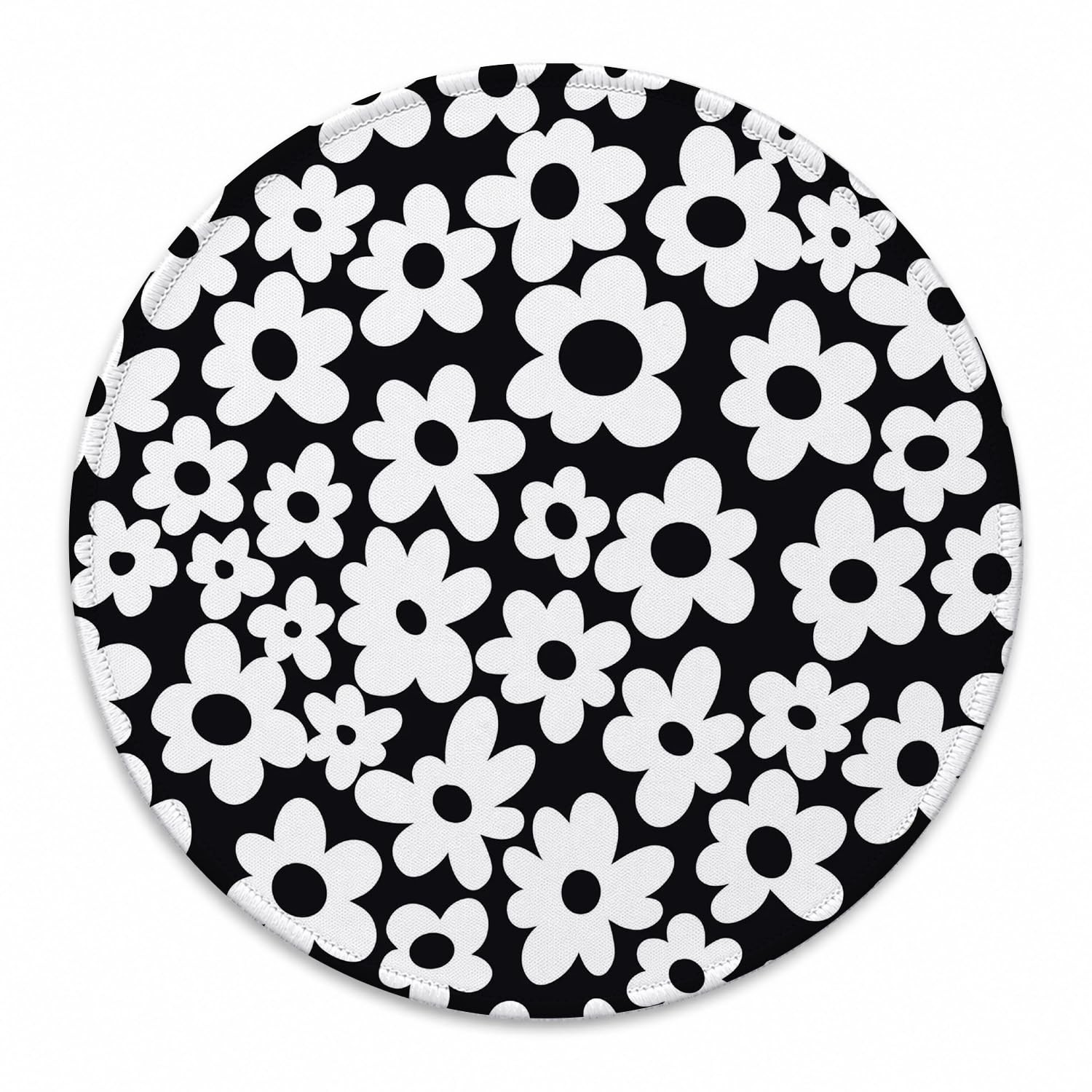 QIYUHOY Black and White Vintage 70s Flowers Danish Mouse Pad, 7.9x7.9 Inch