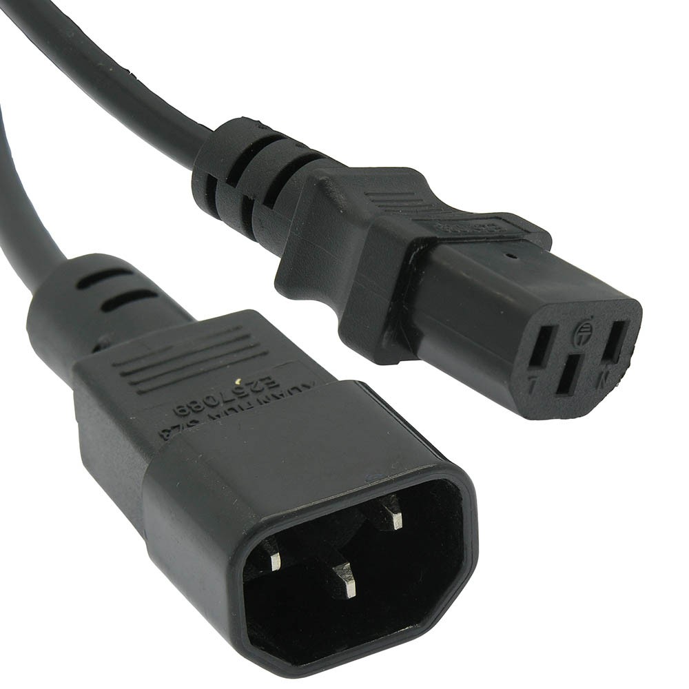 10ft NEMA C14 to C13 Power Extension Cord, Black 18AWG 3-Prong Computer Cable